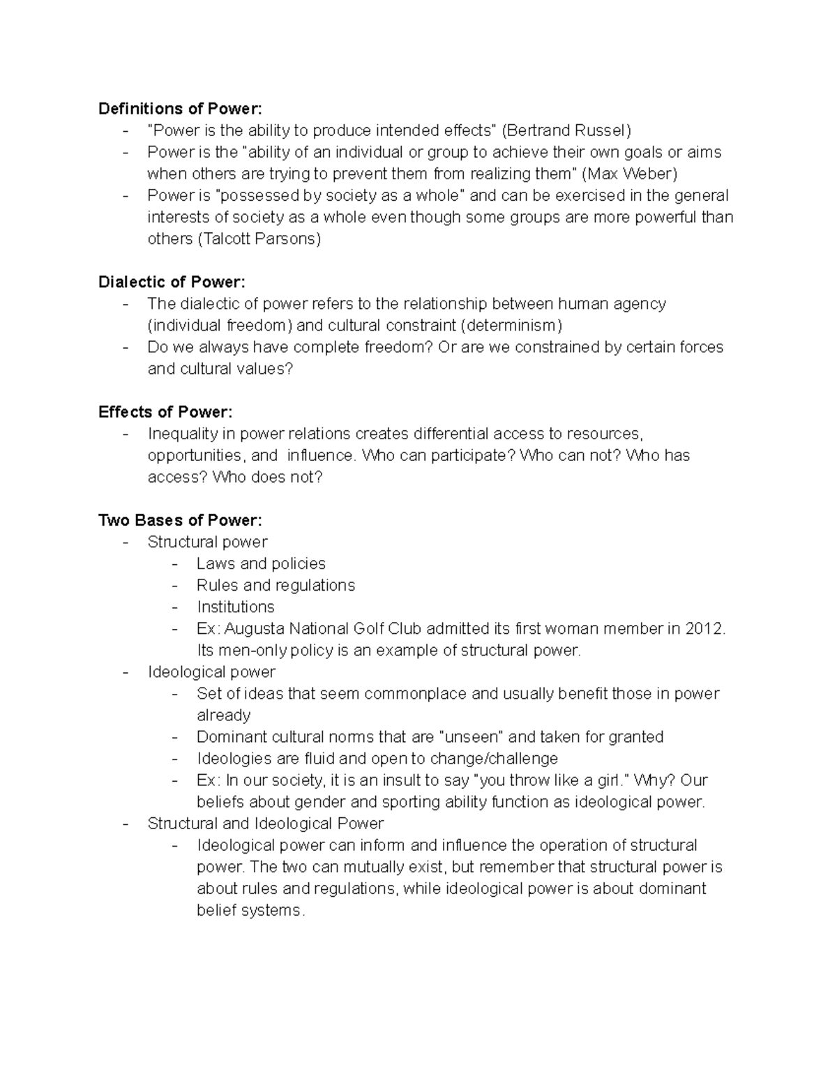 Sport and Power Notes Definitions of Power “Power is the ability