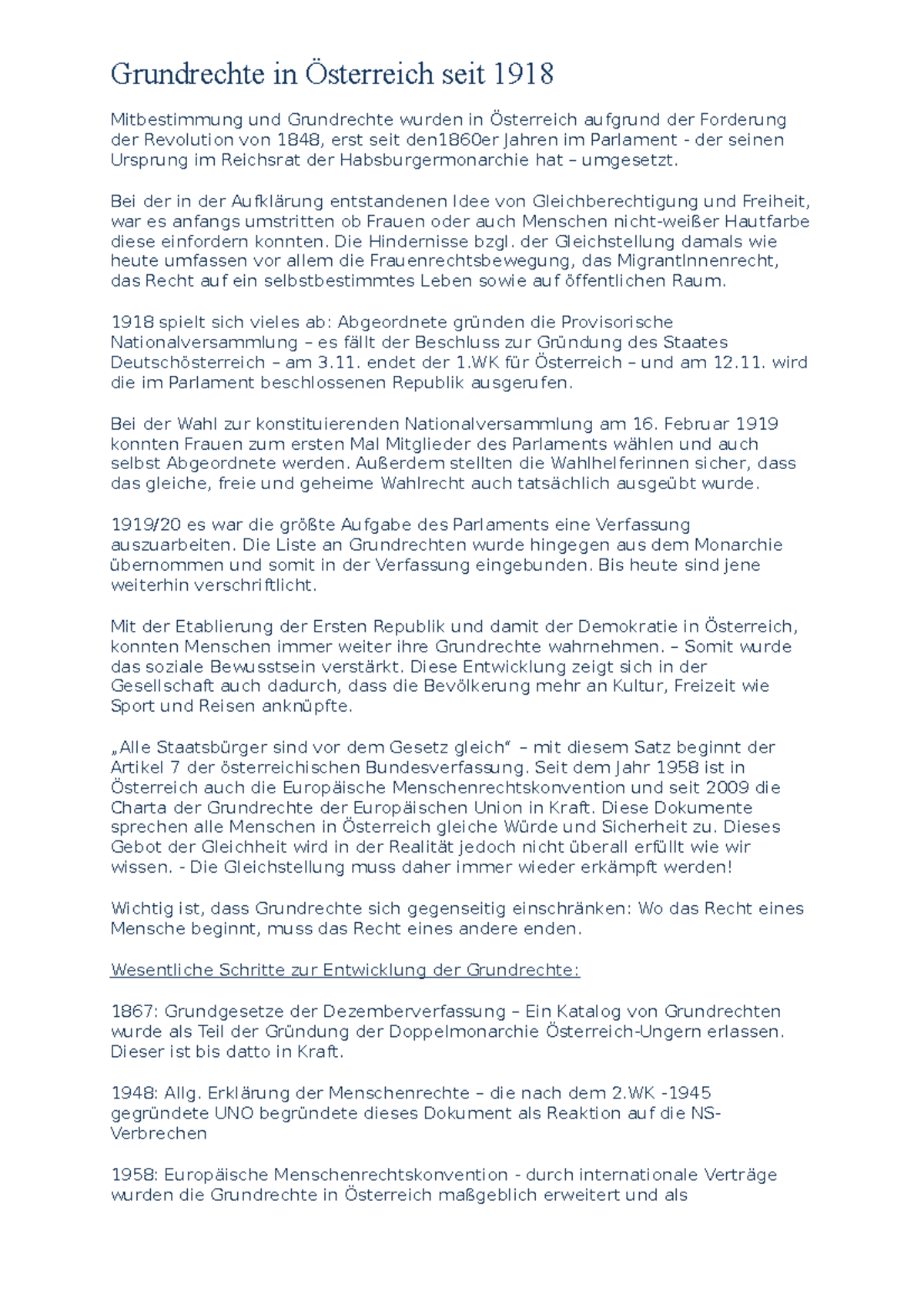 Grundrechte Fälle Mit Lösungen Grundrechte in Österreich Kurzübersicht - Grundrechte in Österreich