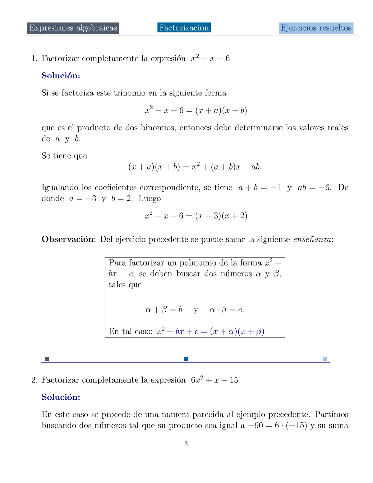 Ejercicios Resueltos De Factorización - Expresiones Algebraicas ...