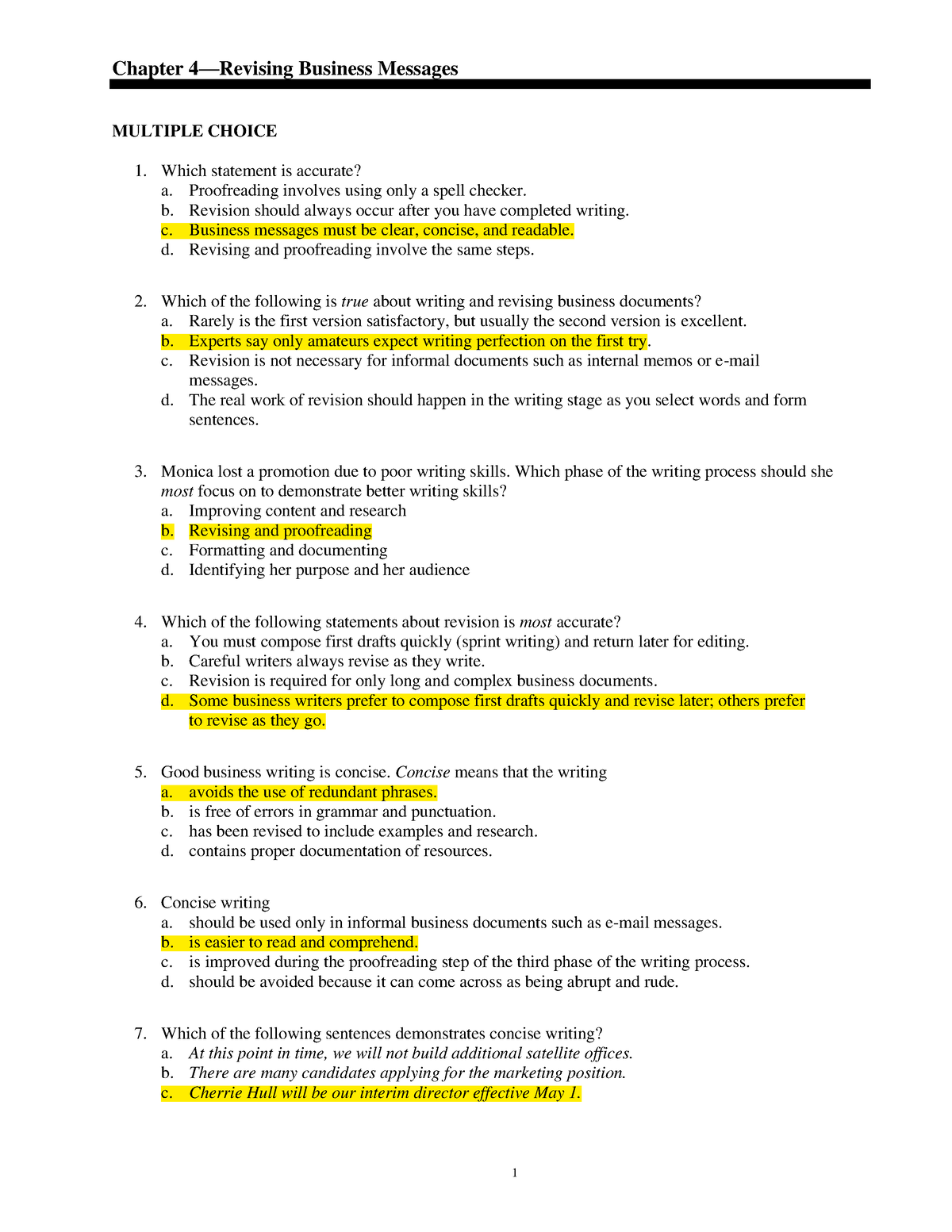 Chapter 4 - Chapter 4—Revising Business Messages MULTIPLE CHOICE Which ...