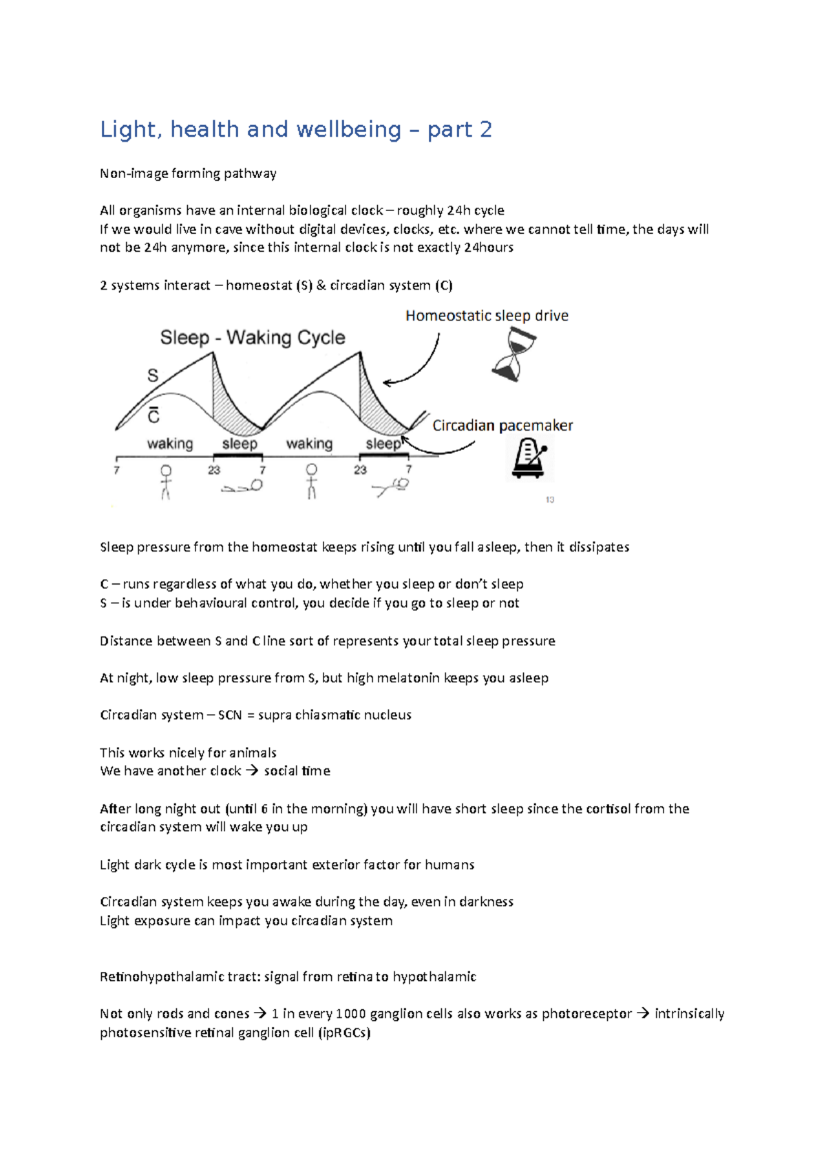 Lecture 4 notes Light, health and wellbeing part 2 Nonimage