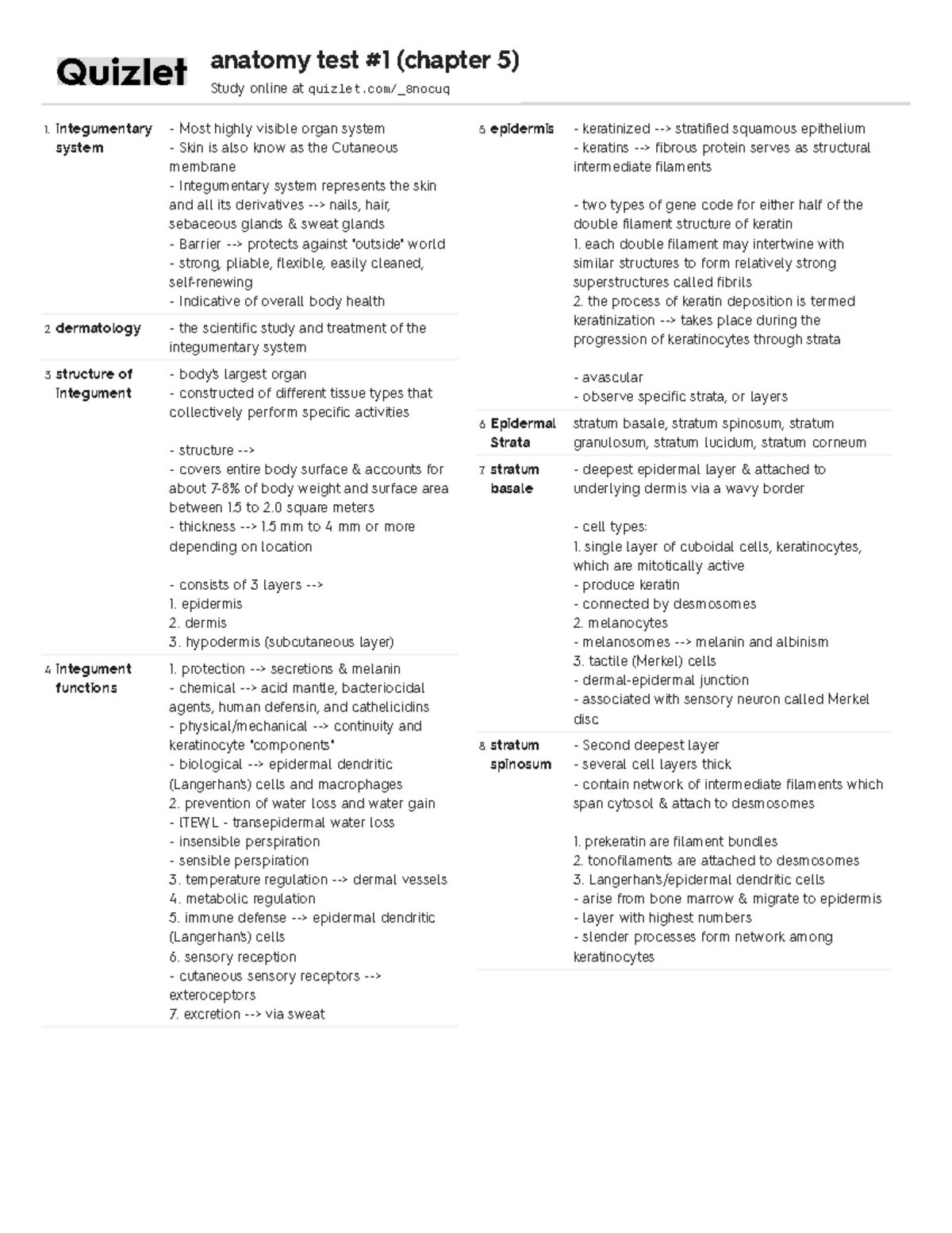 Anatomy ch. 5 study guide - 1 system Most highly visible organ system Skin  is also know as the - StuDocu