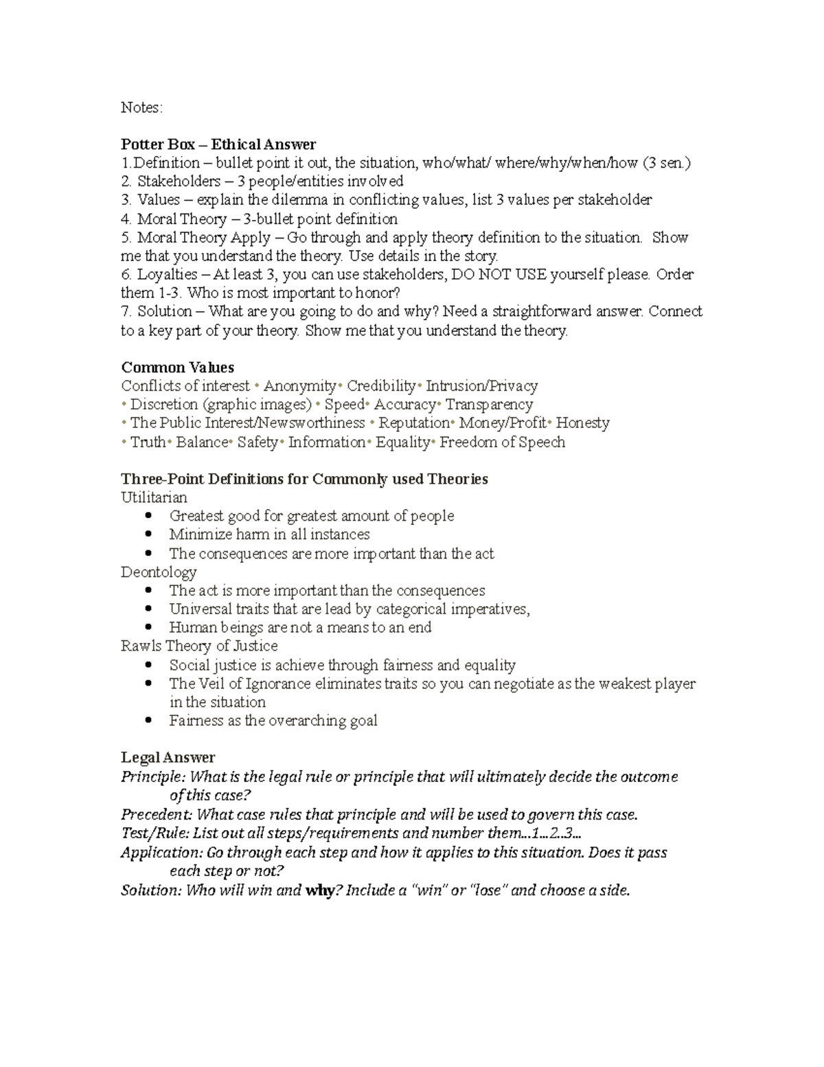 Print these Notes This explains how to do a Potterbox and Legal