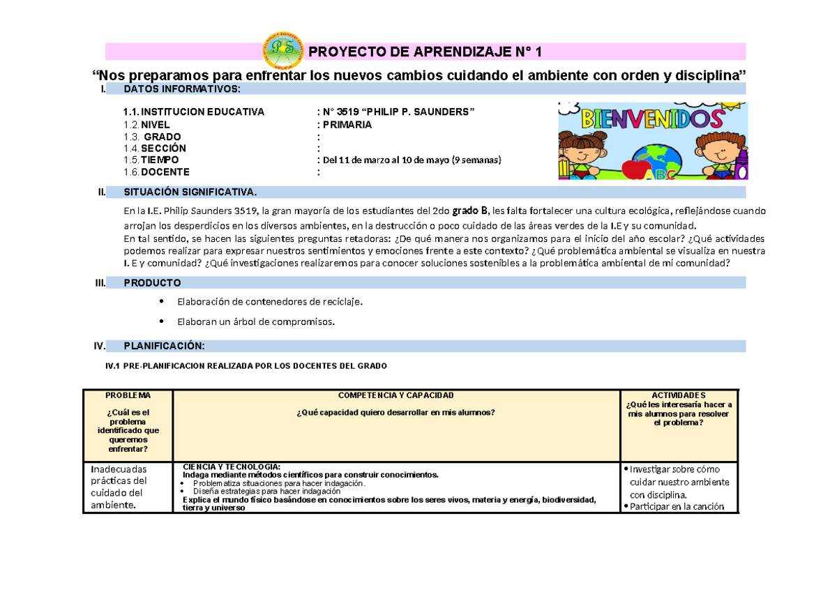 Experiencia de aprendizaje para Segundo de primaria 2024 - PROYECTO DE ...