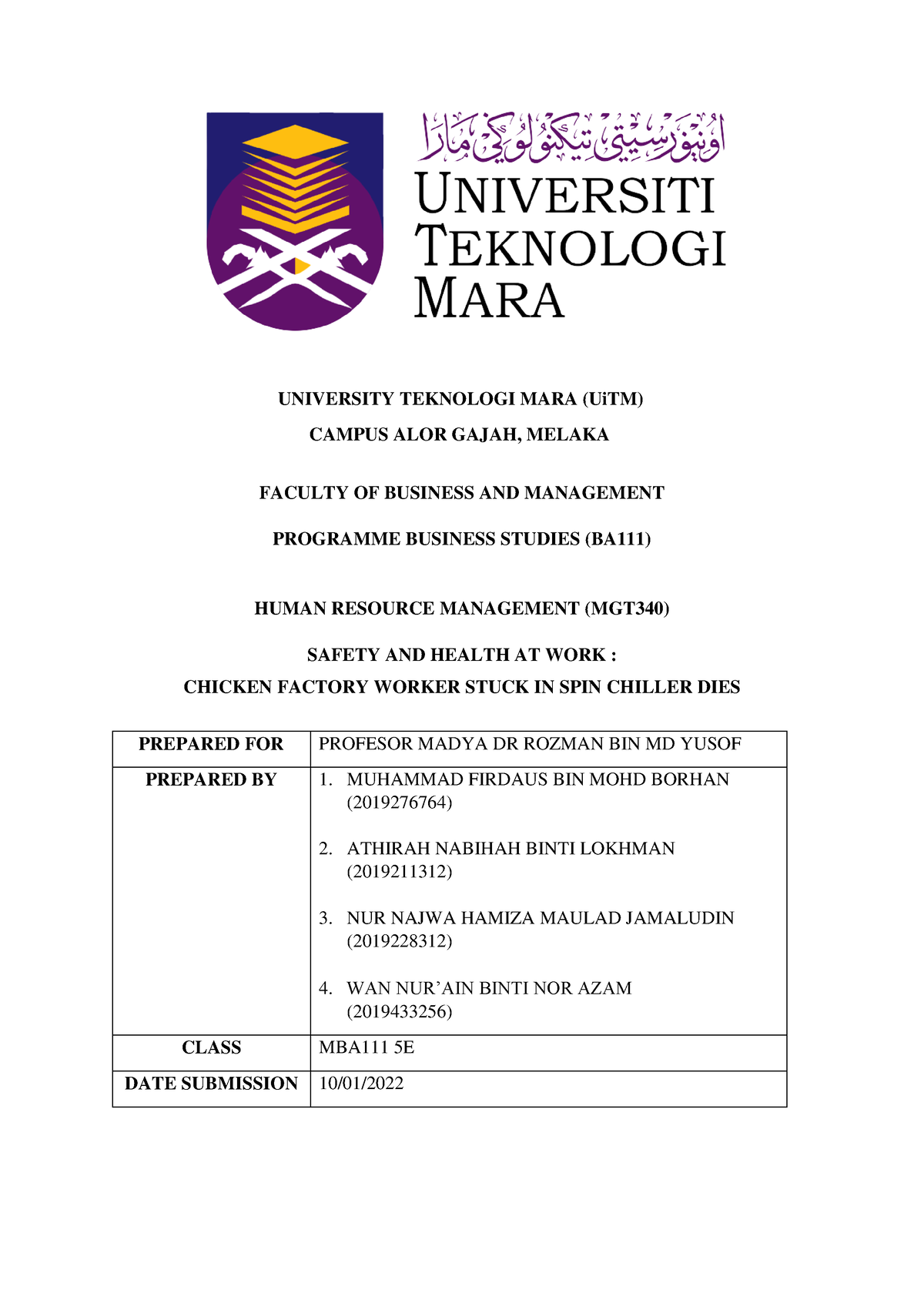 HR340 CASE Study Report - UNIVERSITY TEKNOLOGI MARA (UiTM) CAMPUS ALOR ...