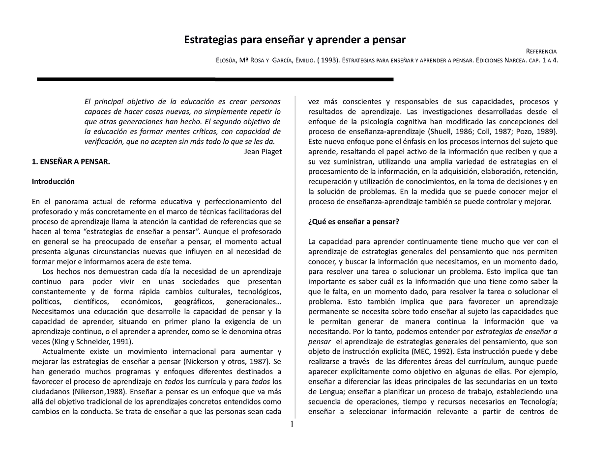 Estrategias Para Enseñar Y Aprender A Pensar - Estrategias Para Enseñar ...