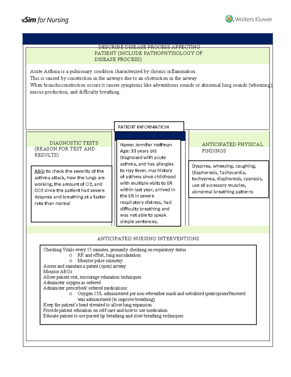 J Hoffman VSIM Worksheet - ONCEPT MAP WORKSHEET DESCRIBE DISEASE ...