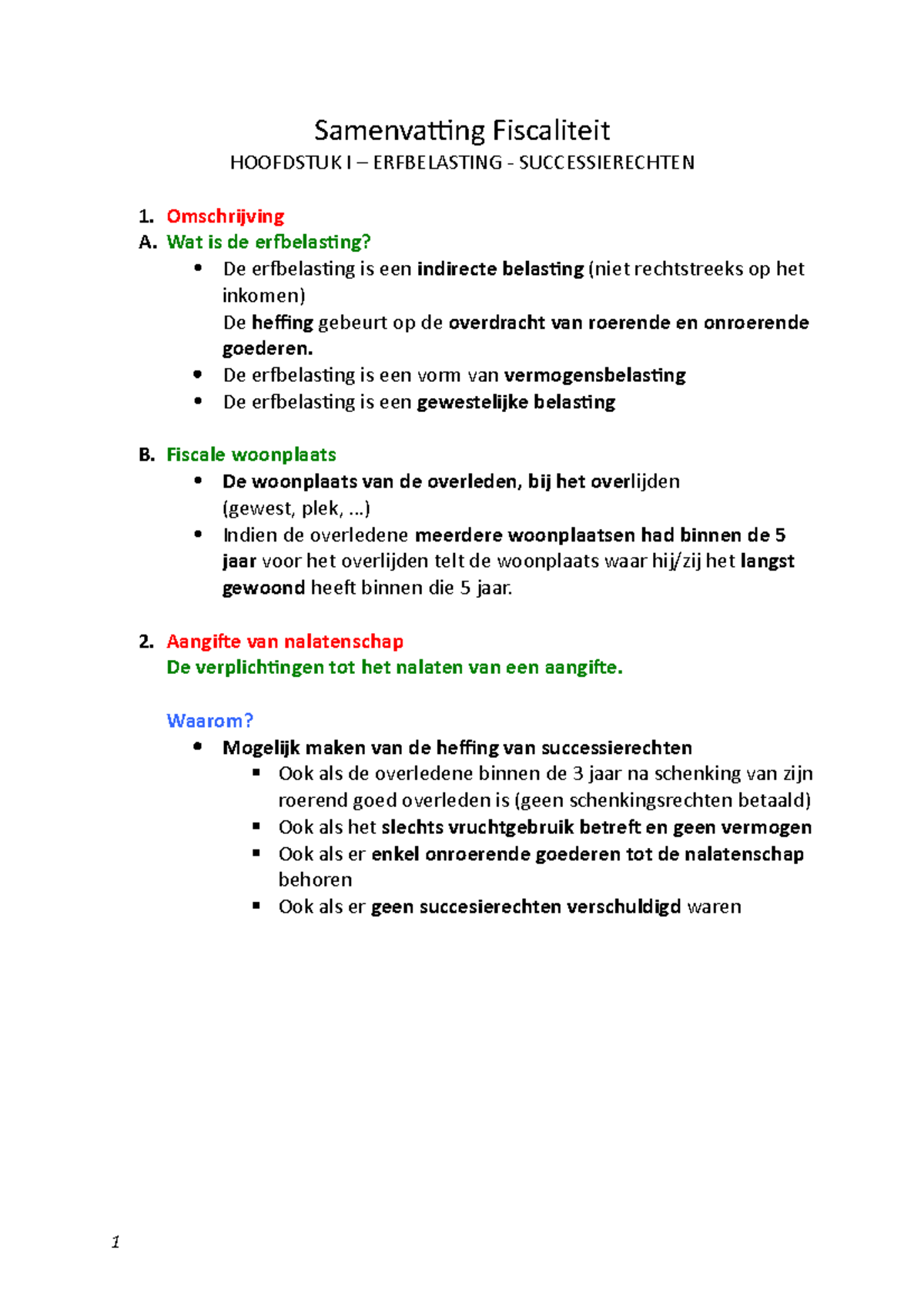 Samenvatting Fiscaliteit - Successierechten - Samenvatting Fiscaliteit ...