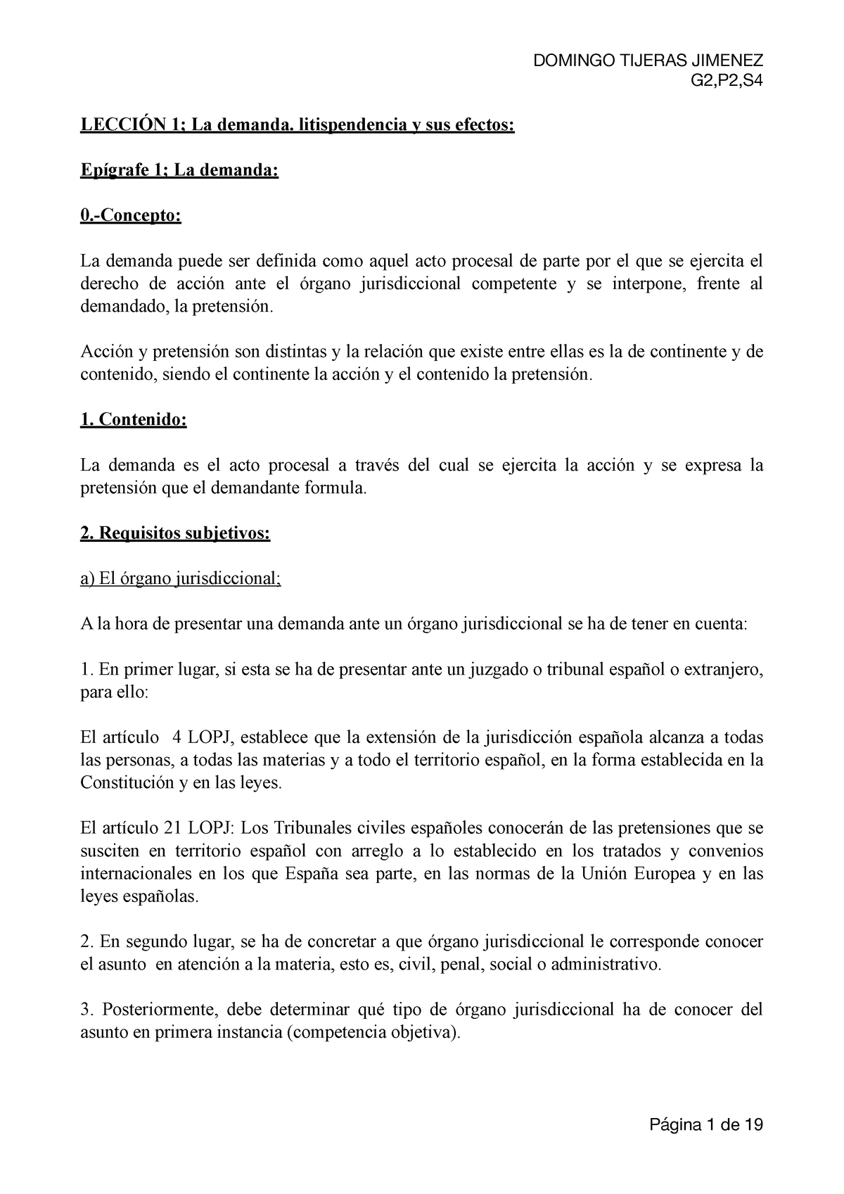 TEMA 1 De Derecho Procesal 2 - G2,P2,S LECCIÓN 1; La Demanda ...