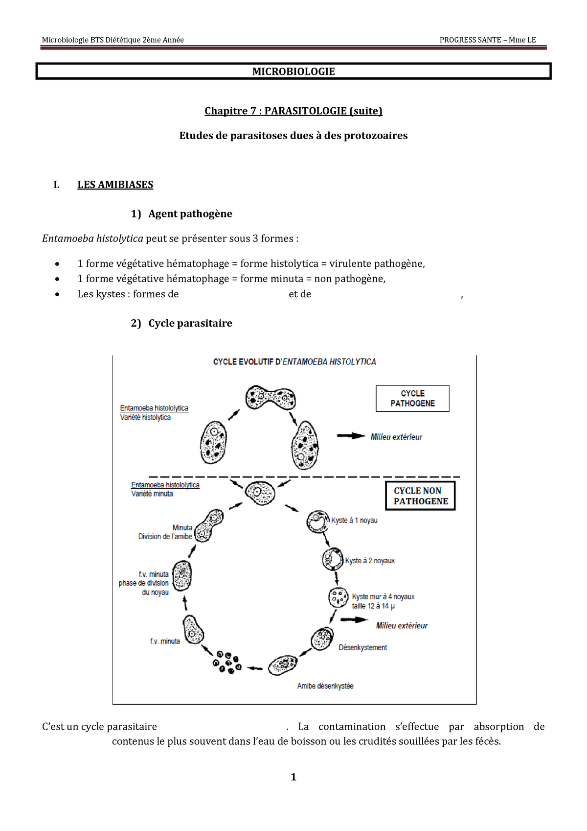 Microbiologie Parasitologie - Microbiologie BTS Diététique 2ème Année ...