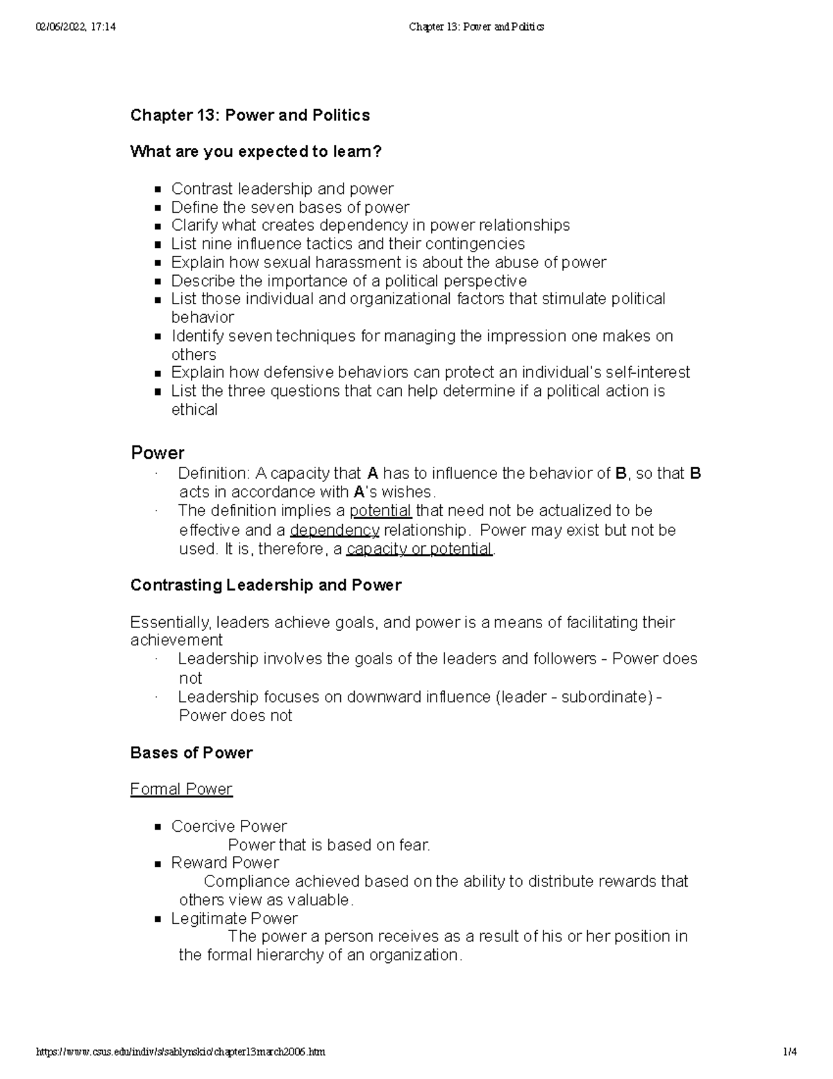 Chapter 13 Power And Politics - Chapter 13: Power And Politics What Are ...