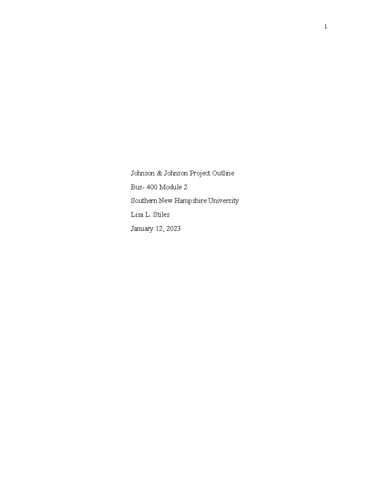 Project Outline Module 2 - Johnson & Johnson Project Outline Bus- 400 ...