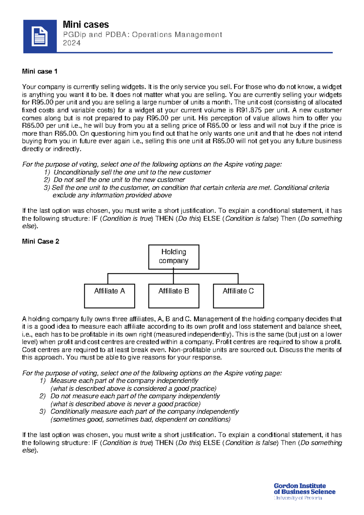 Mini Cases Rev 2 - Mini cases PGDip and PDBA: Operations Management ...