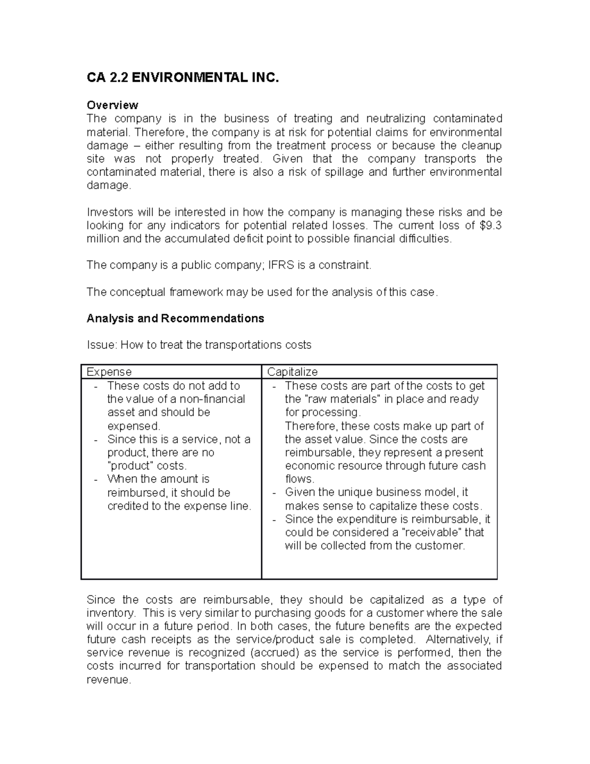 Class 2 Solution CA 2 ENVIRONMENTAL INC. Overview The company is in