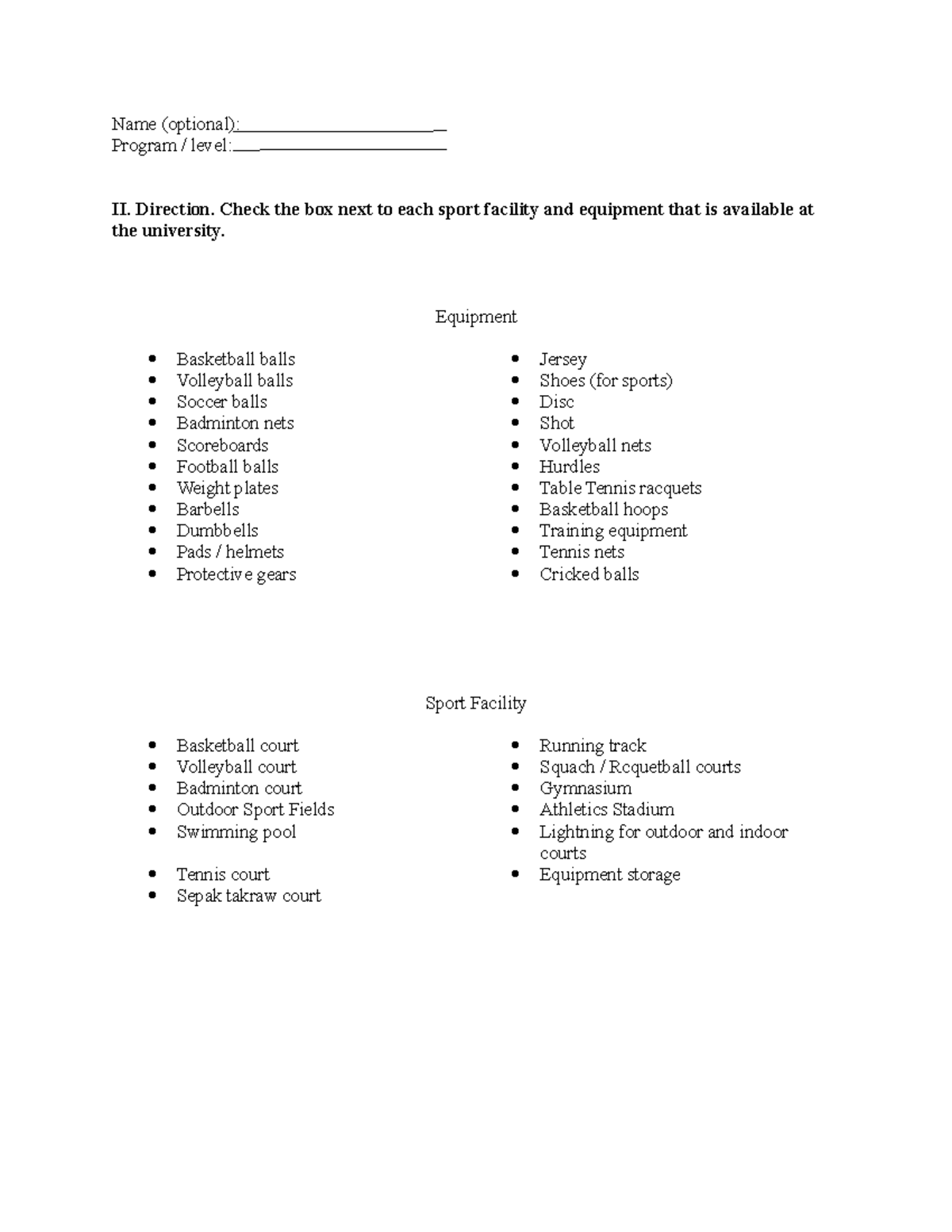 Research Instruments Group 2 - Name (optional): Program / level: II ...