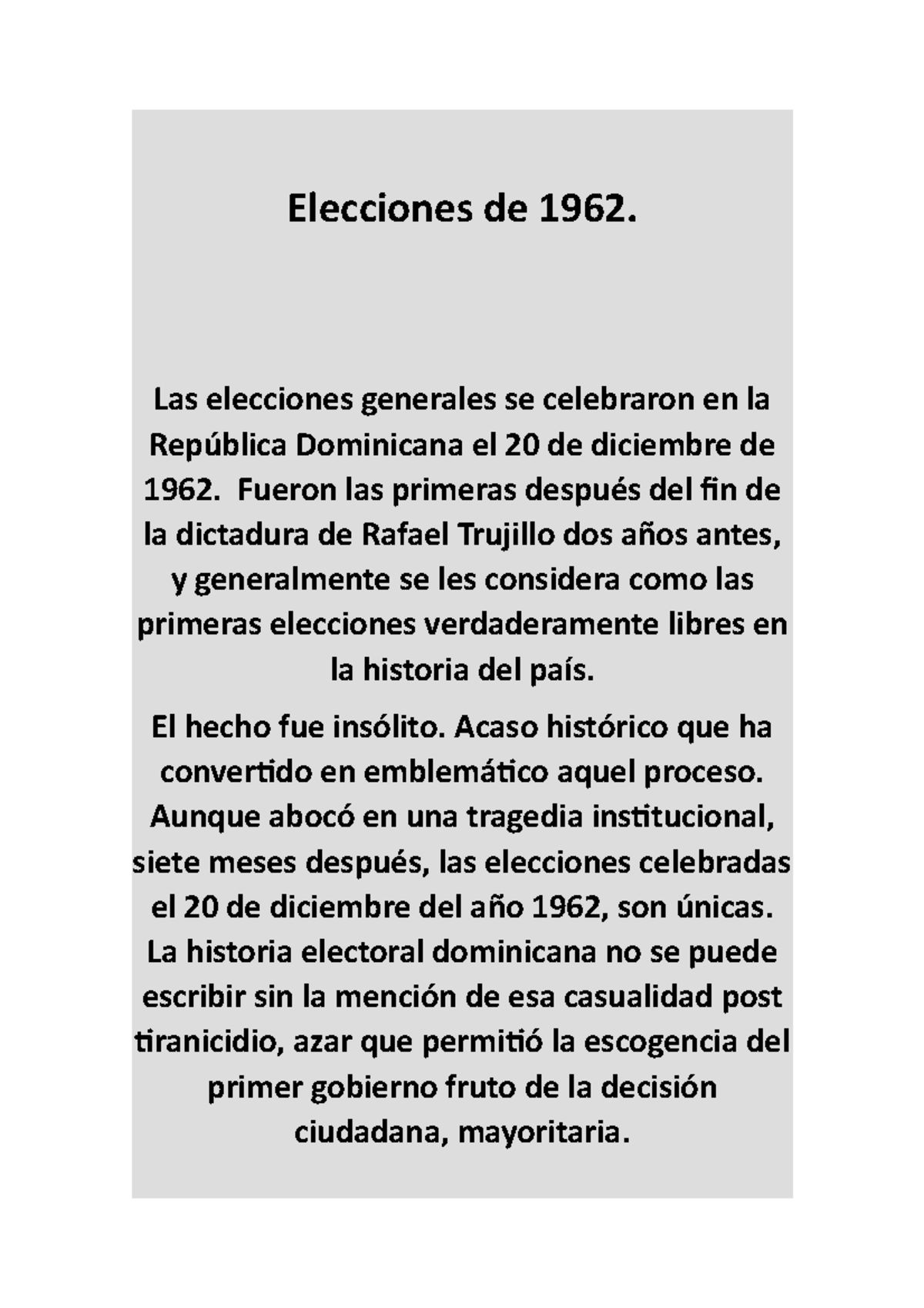 Elecciones de 1962 material de repaso Elecciones de 1962. Las