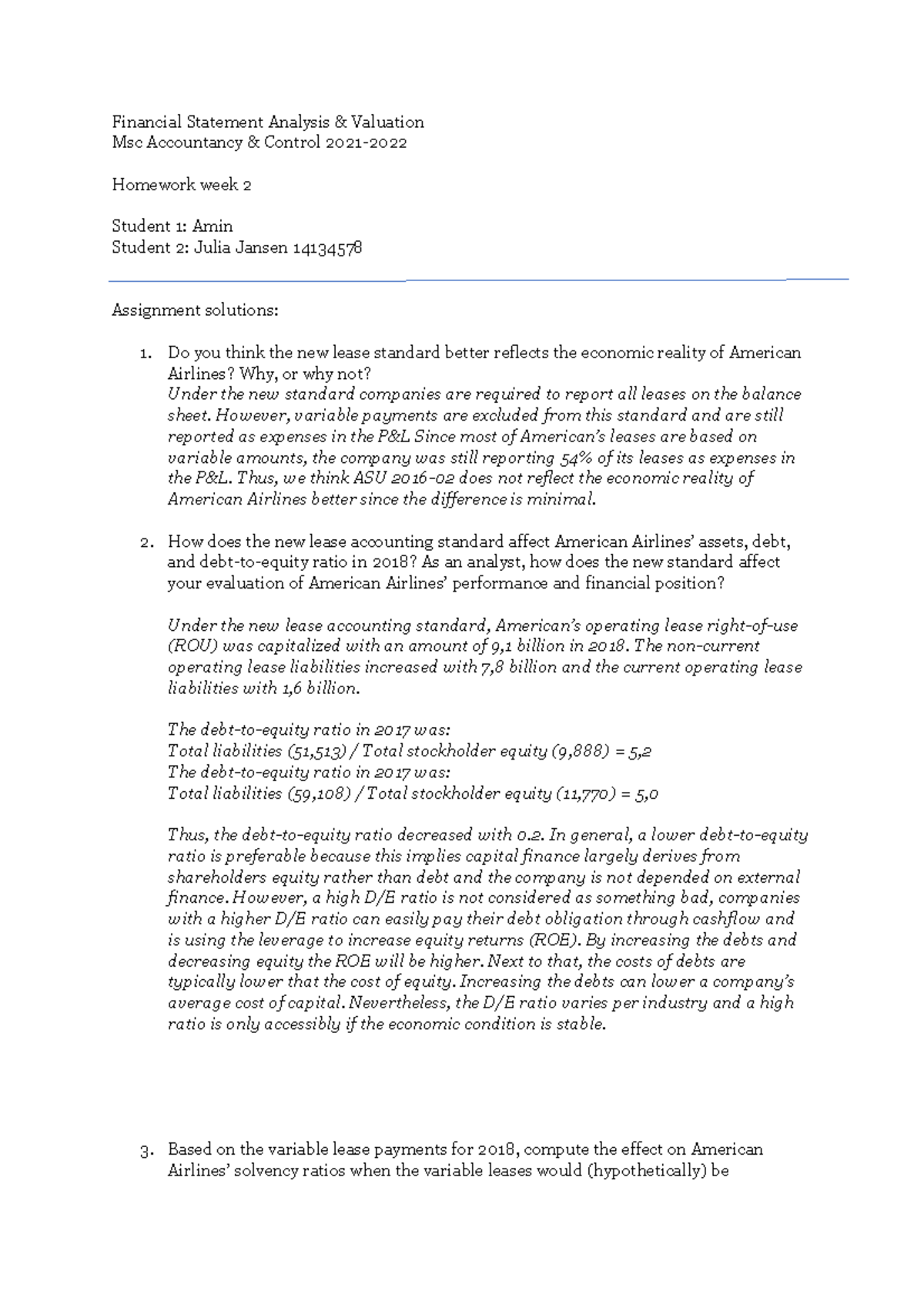 Assignment Week 2 American Airlines - Financial Statement Analysis ...