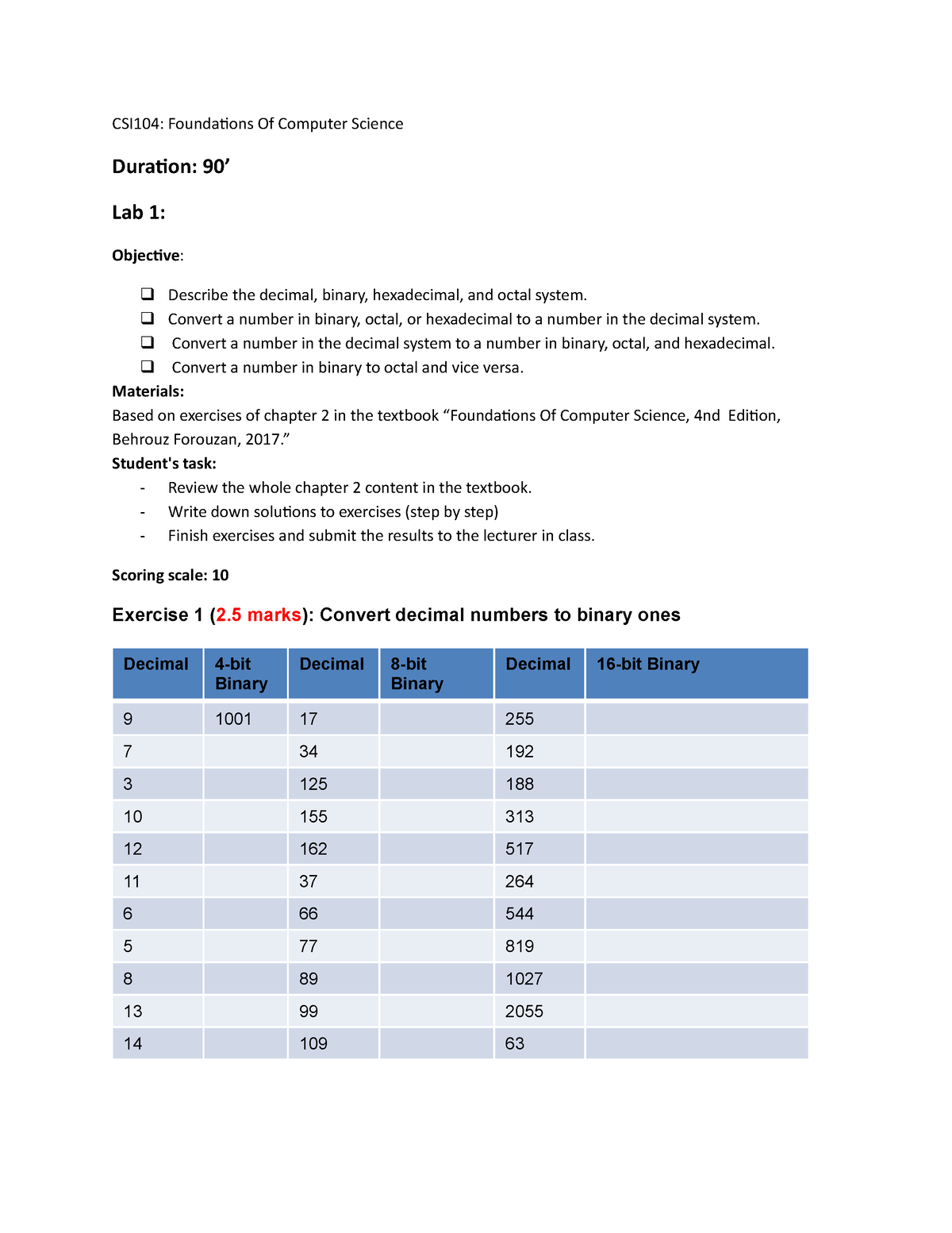 Lab 01 - Practical Chapter 2 - CSI104: Foundations Of Computer Science ...