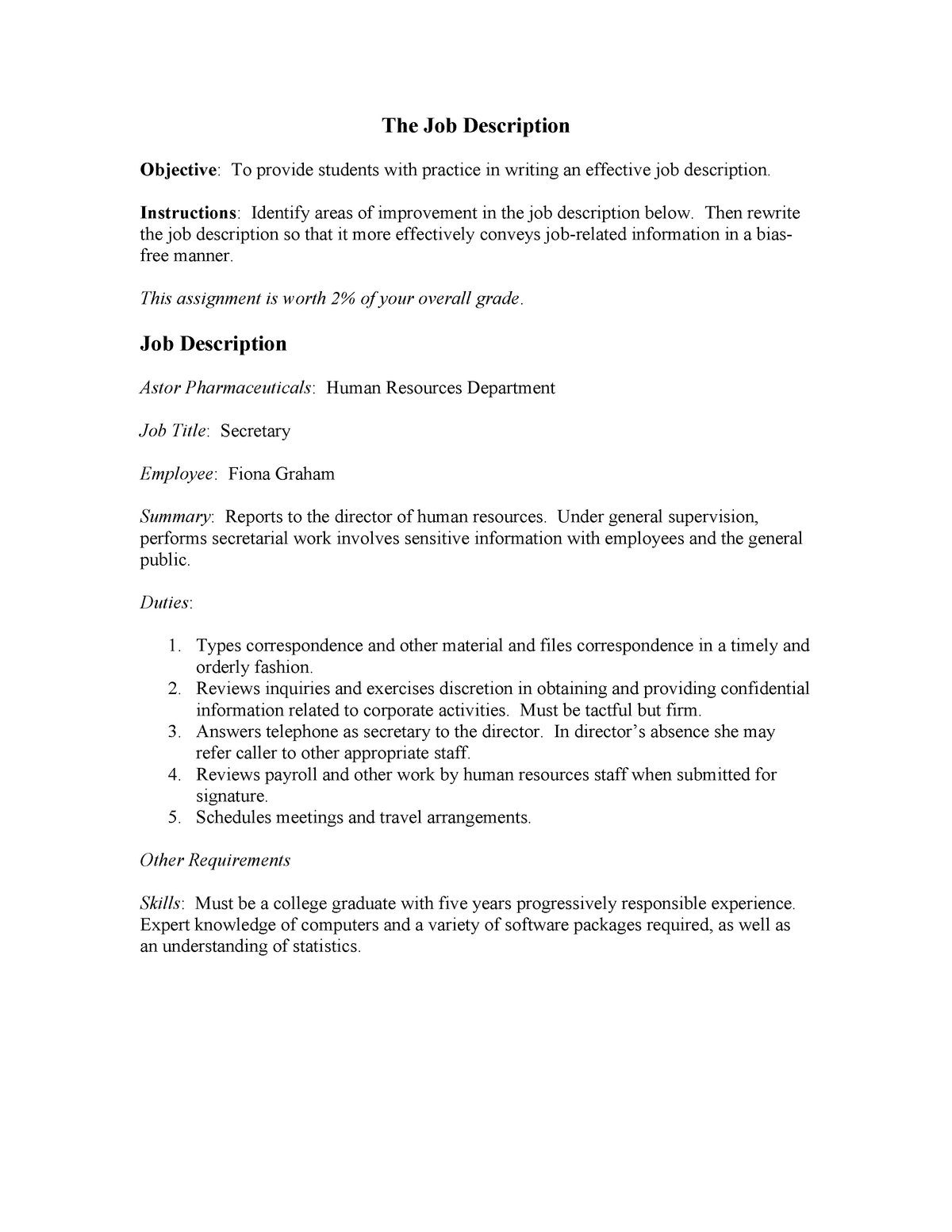 assignment description example