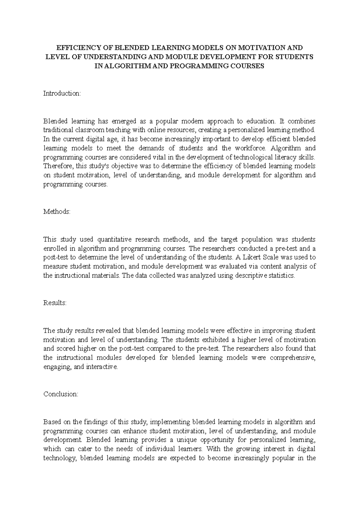 Efficiency OF Blended Learning Models ON Motivation AND Level OF ...