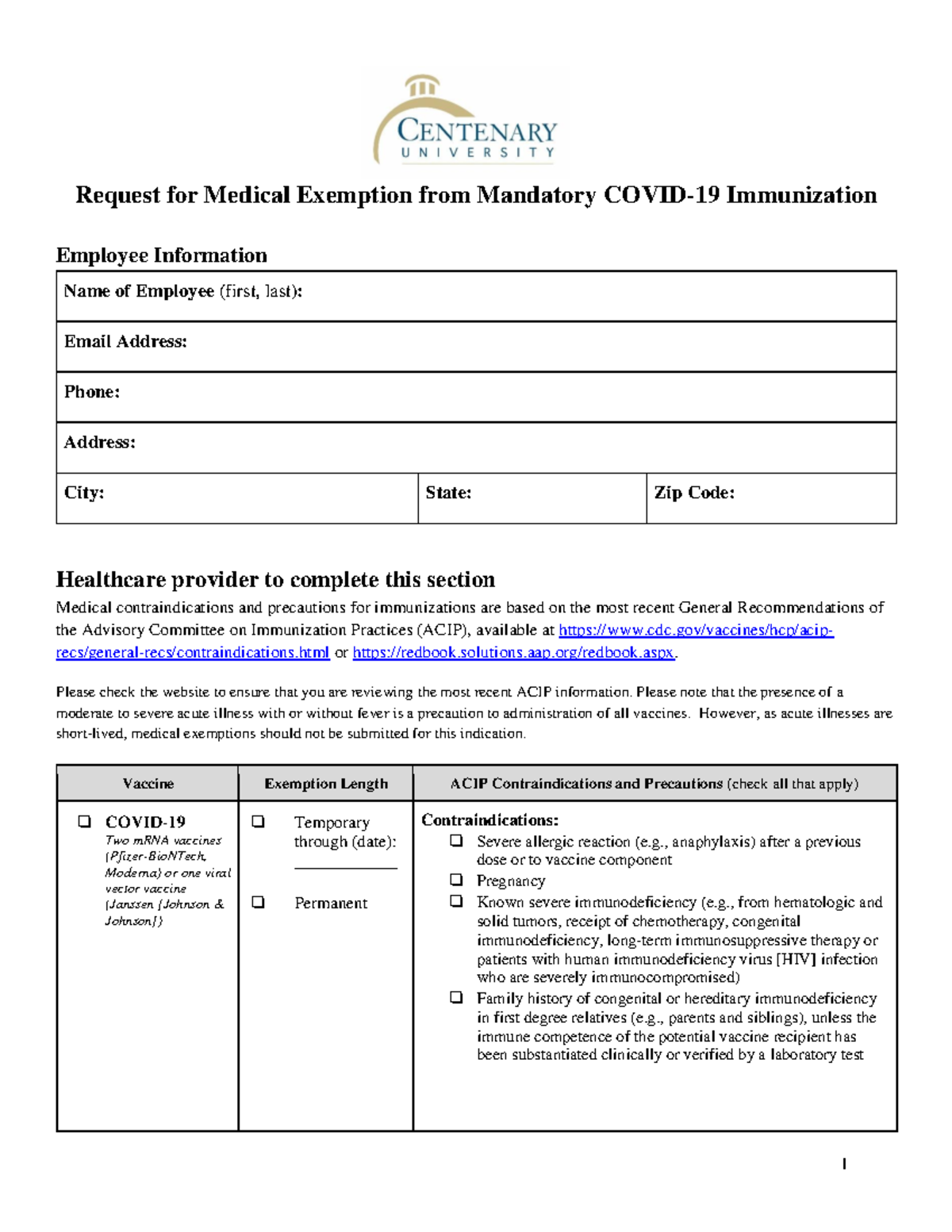 Covid 19 Vaccine Medical Exemption Form for Employees 7 11 21 - 1 ...