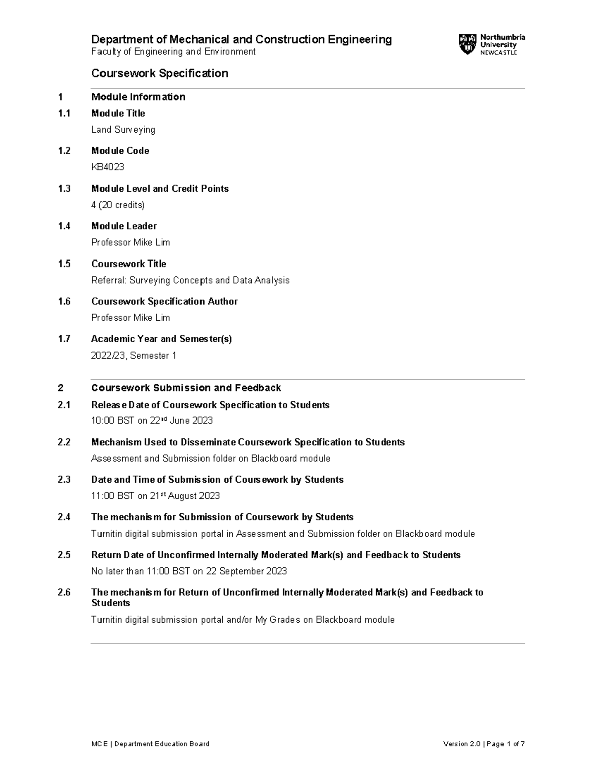 KB4023 Referral assignment - Department of Mechanical and Construction ...