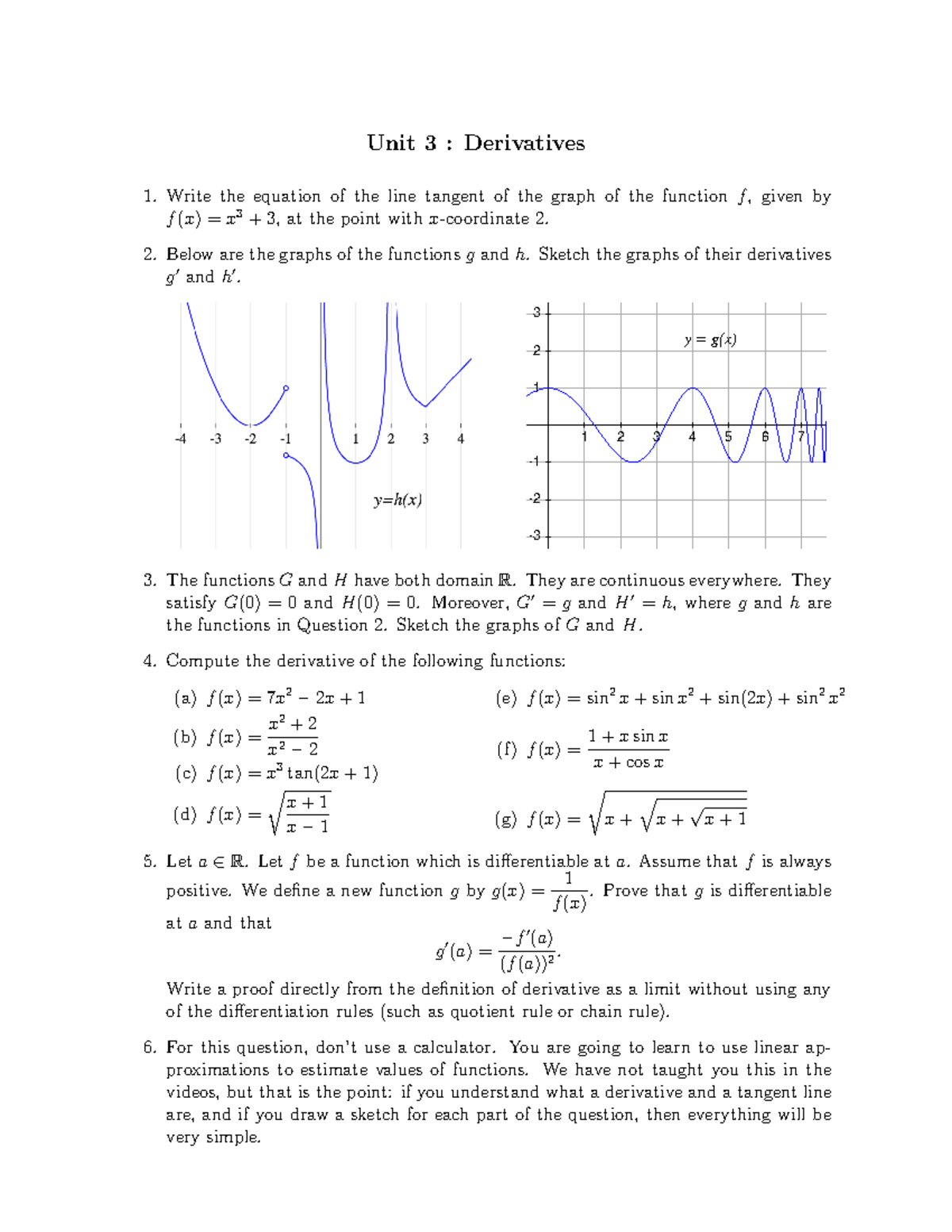 MATH 31 Exercise 3 - MAT 137Y – Practice problems Unit 3 : Derivatives ...