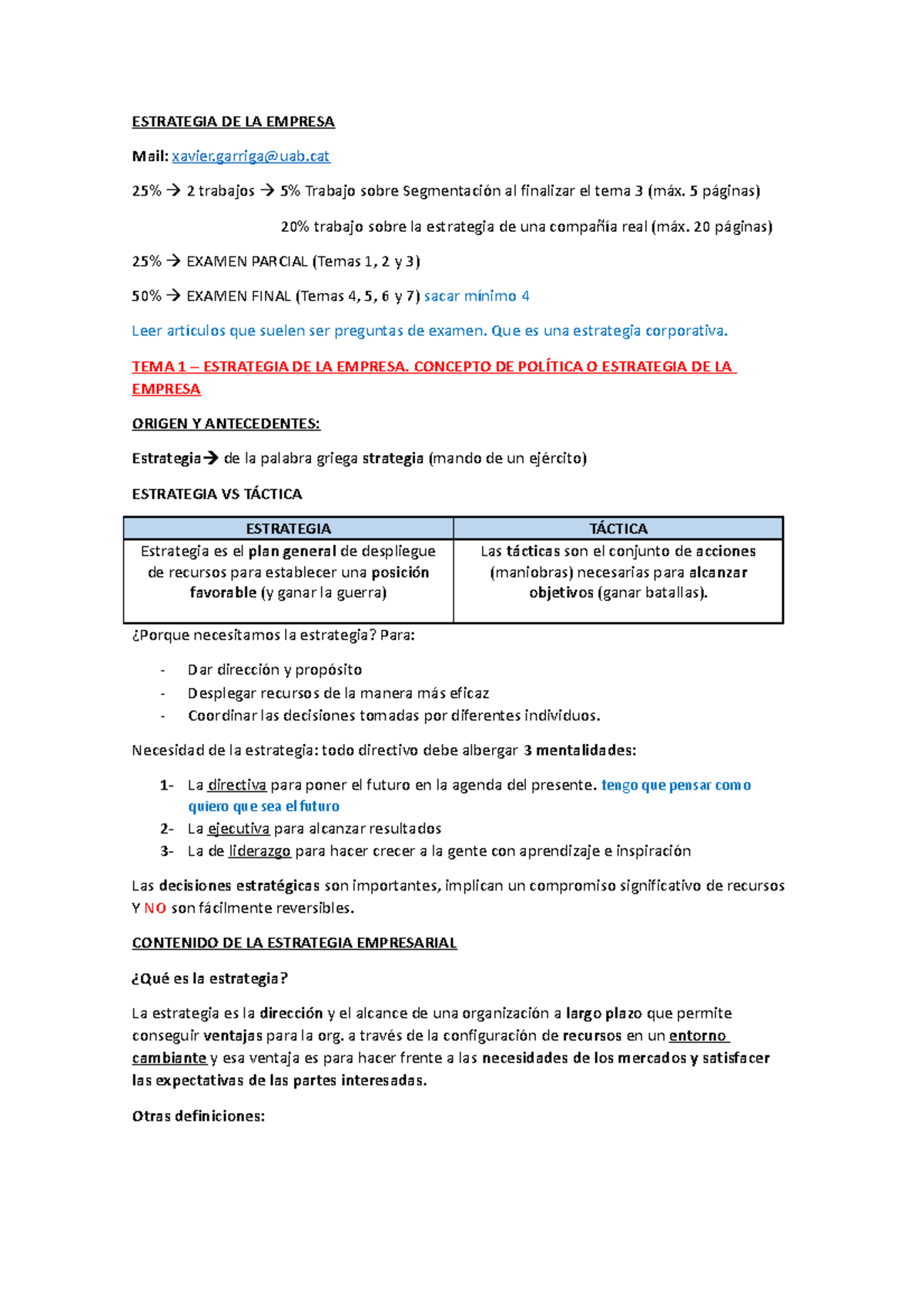 Estrategia de la empresa apuntes - ESTRATEGIA DE LA EMPRESA Mail ...