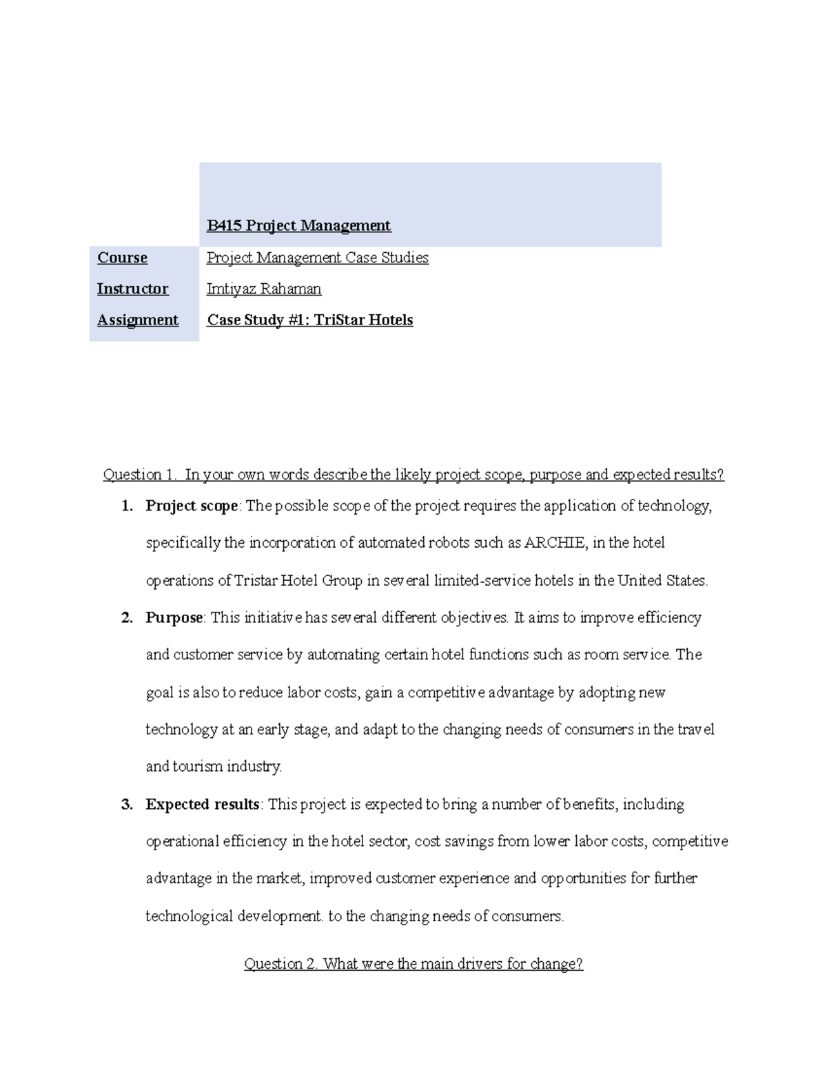 Case Study 1 - assignment - B415 Project Management Course Project ...