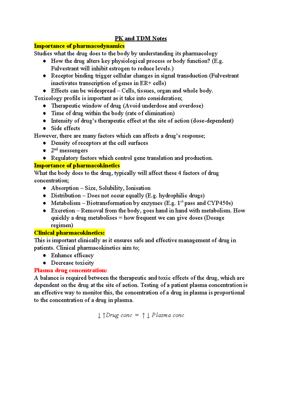 and Therapeutic Drug Monitoring Notes PK and TDM Notes Importance of Studocu