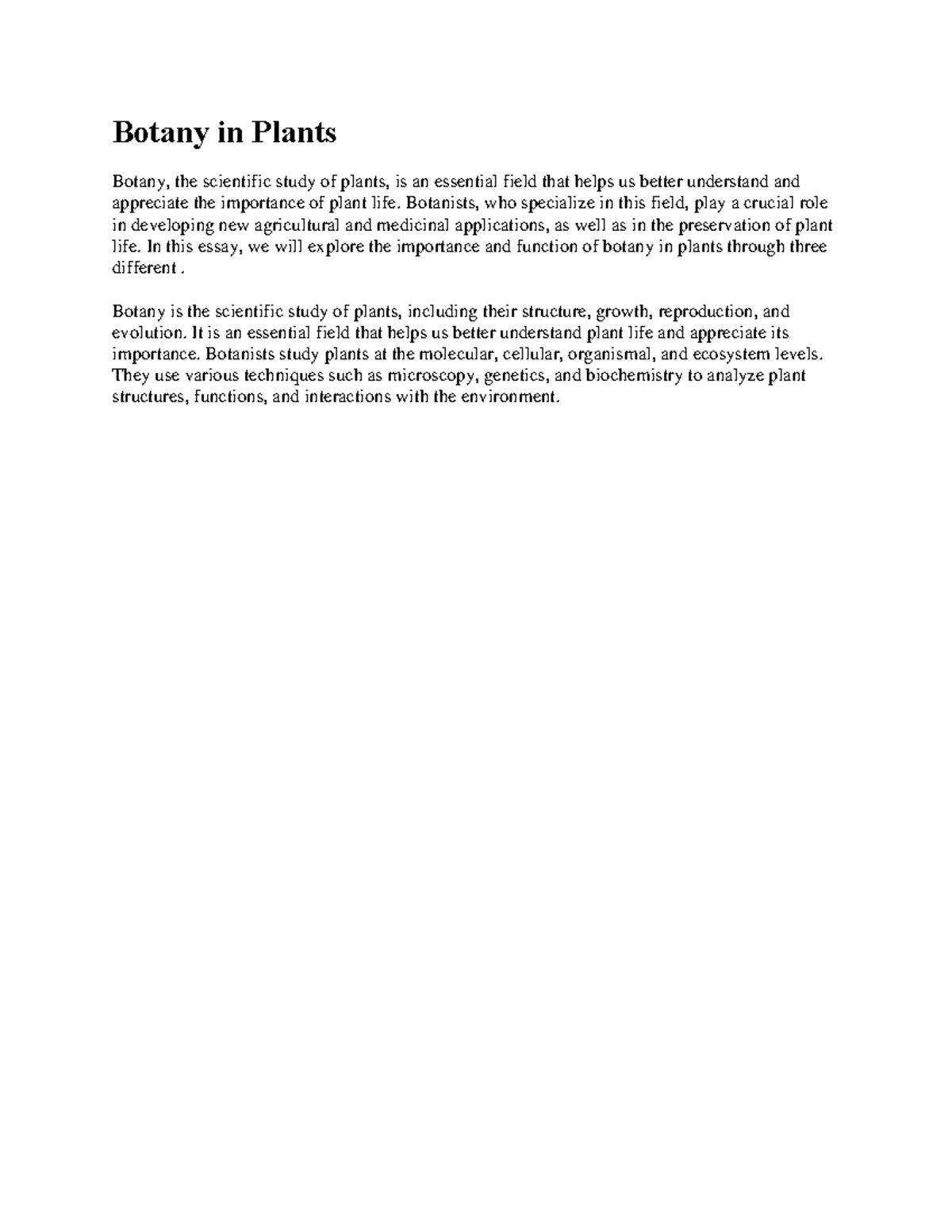 Botany in Plants - task - Botany in Plants Botany, the scientific study ...