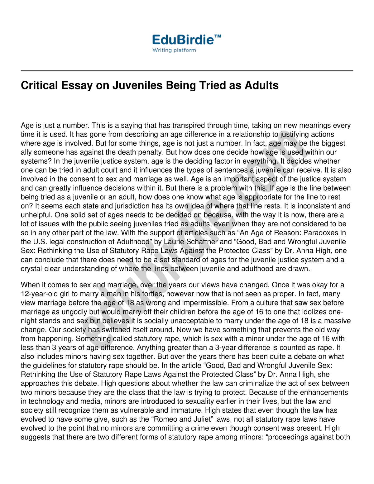 argumentative essay on juveniles tried as adults