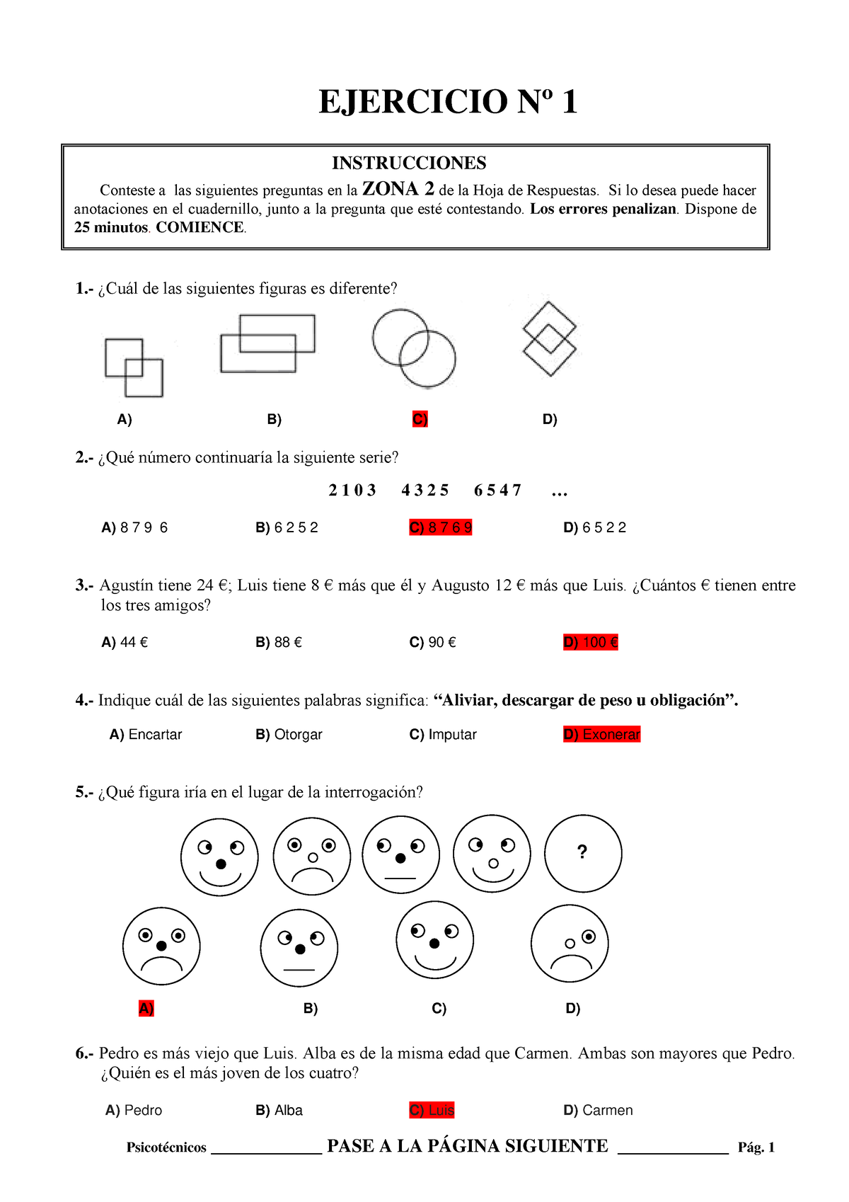 Examen Psicotecnico Policia Nacional Basica 2014 Ejercicio Nº 1 1 ¿cuál De Las Siguientes 5303