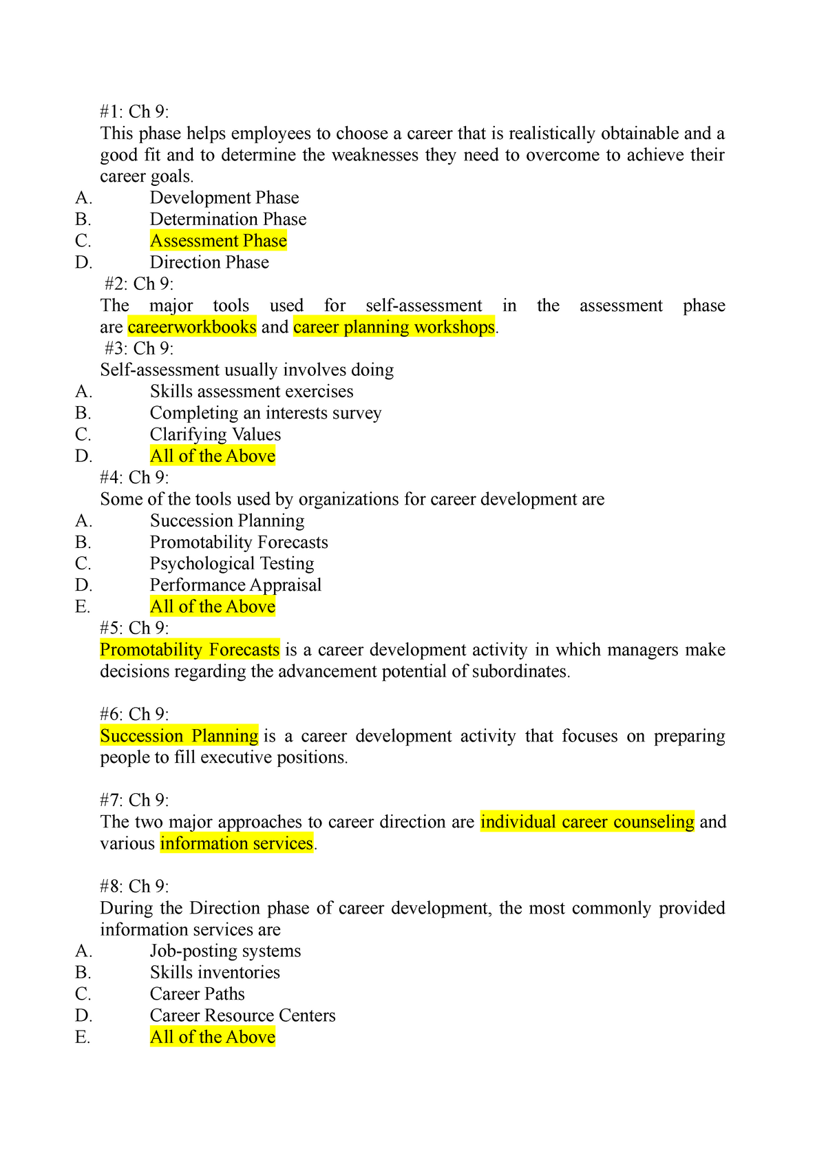 MCQ question of HRM - #1: Ch 9: This phase helps employees to choose a ...