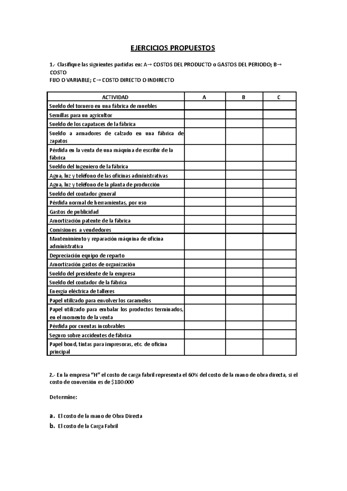 Ejercicio Propuesto Sdaffffffffffffffffffg Ejercicios Propuestos 1 Clasifique Las 3843