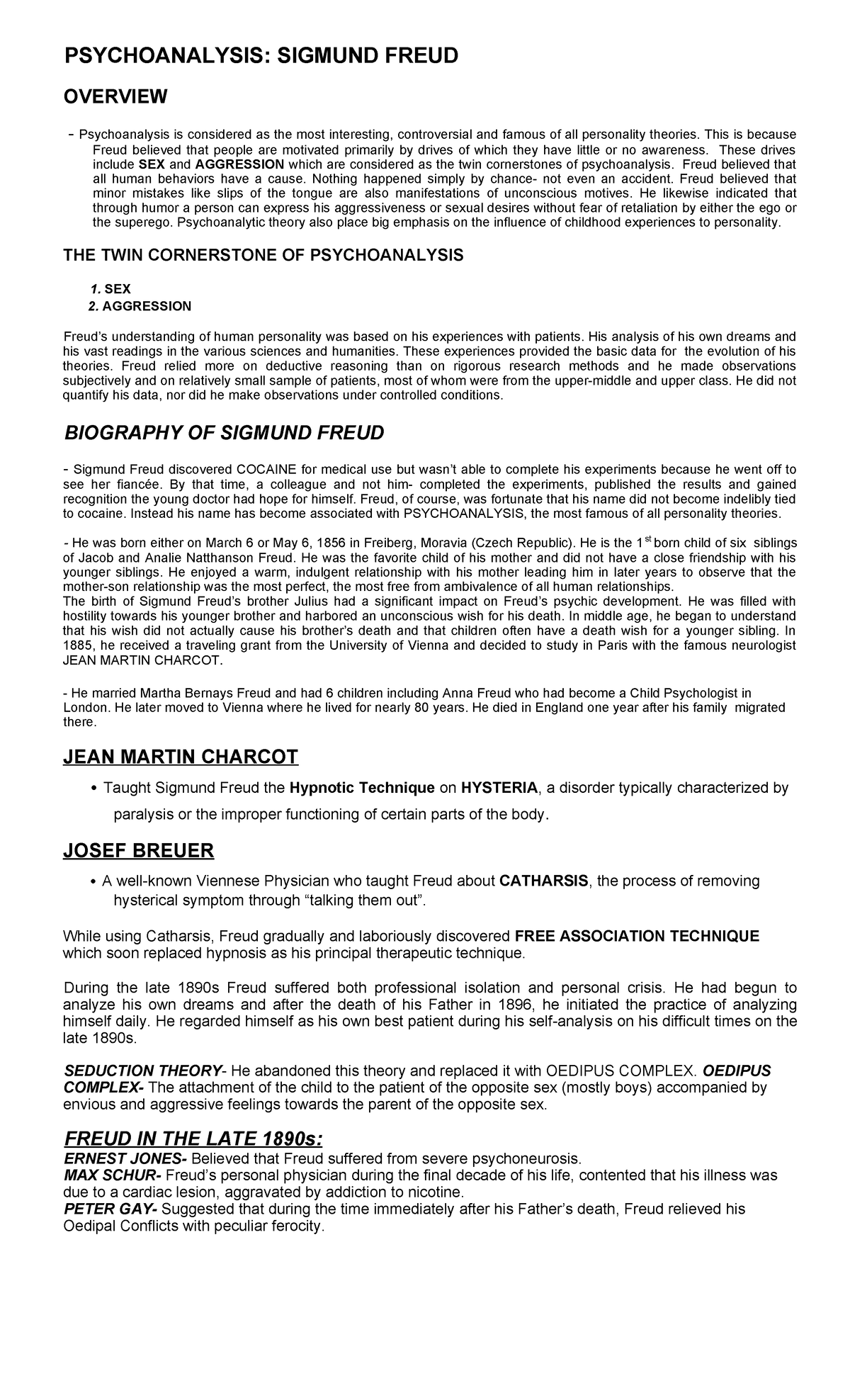 I. Psychoanalytic Theory; Sigmund Freud pdf - PSYCHOANALYSIS: SIGMUND ...