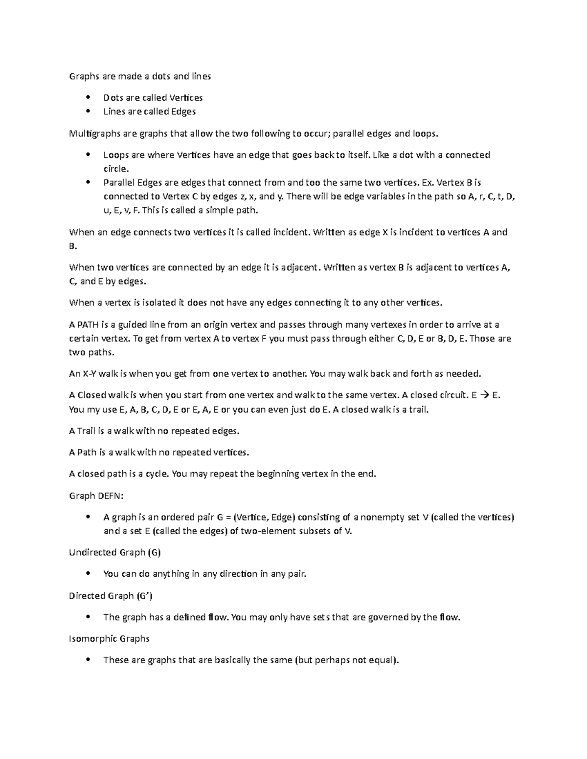Discrete Mathematics Unit 7 Notes on Graph Theory - Graphs are made a ...