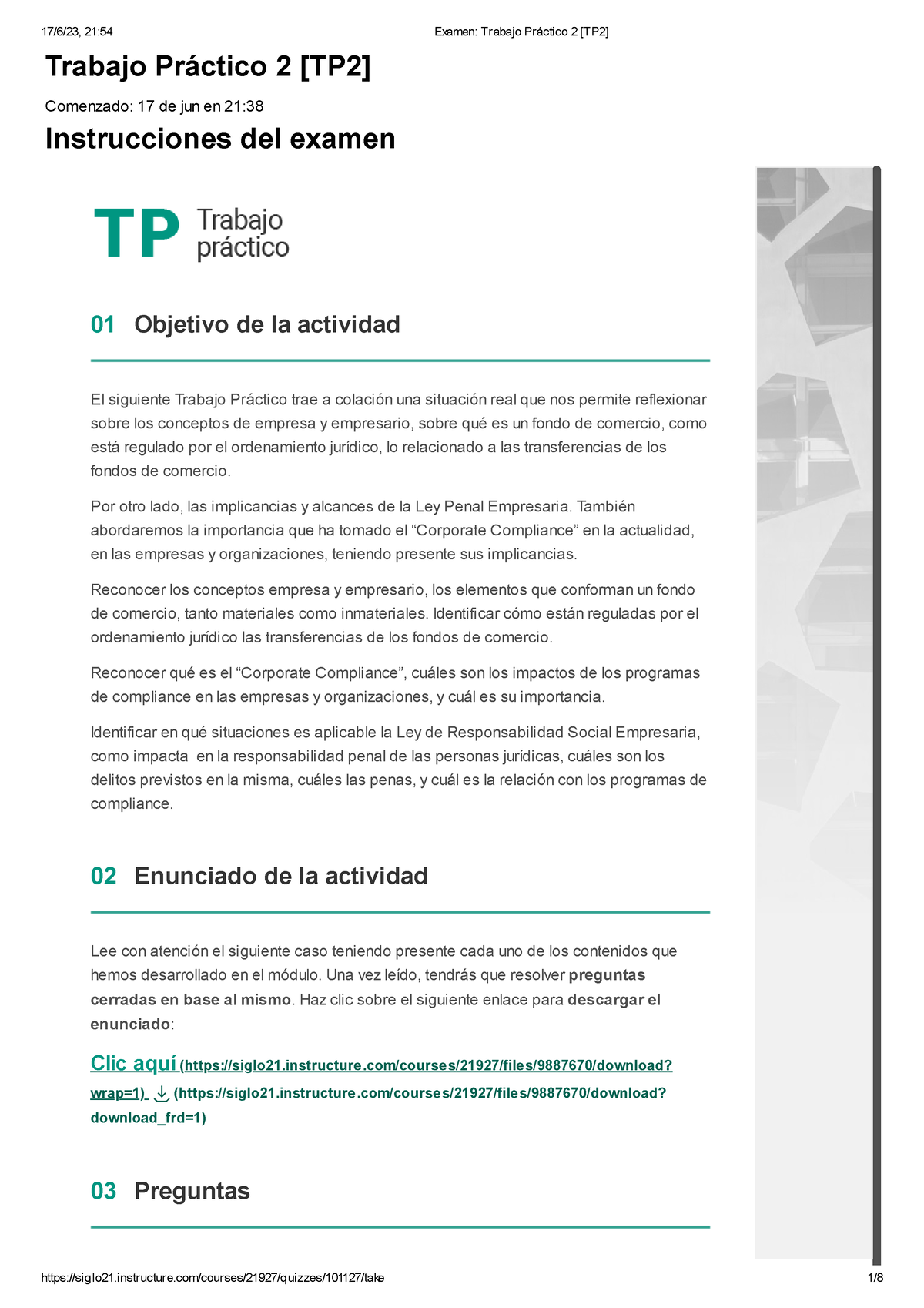 Examen Trabajo Práctico 2 Tp2 Trabajo Práctico 2 Tp2 Comenzado 17 De Jun En 21 5823