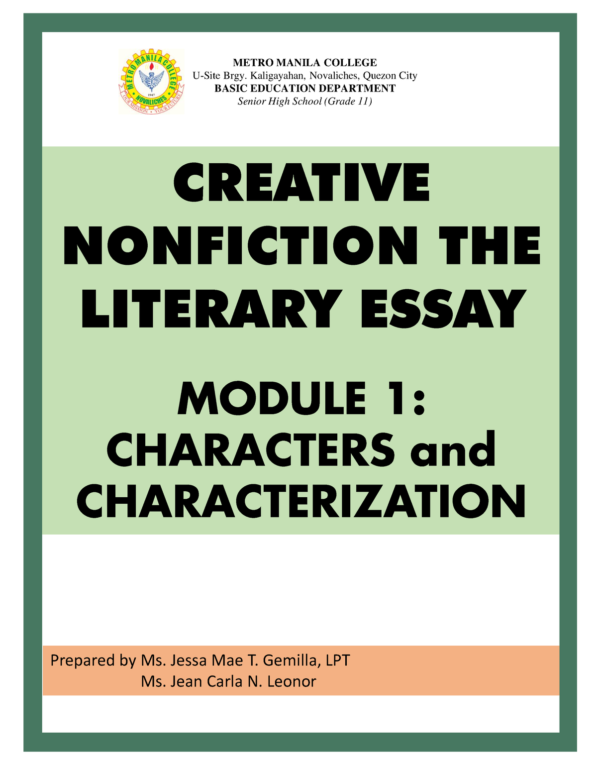 creative nonfiction the literary essay module 1