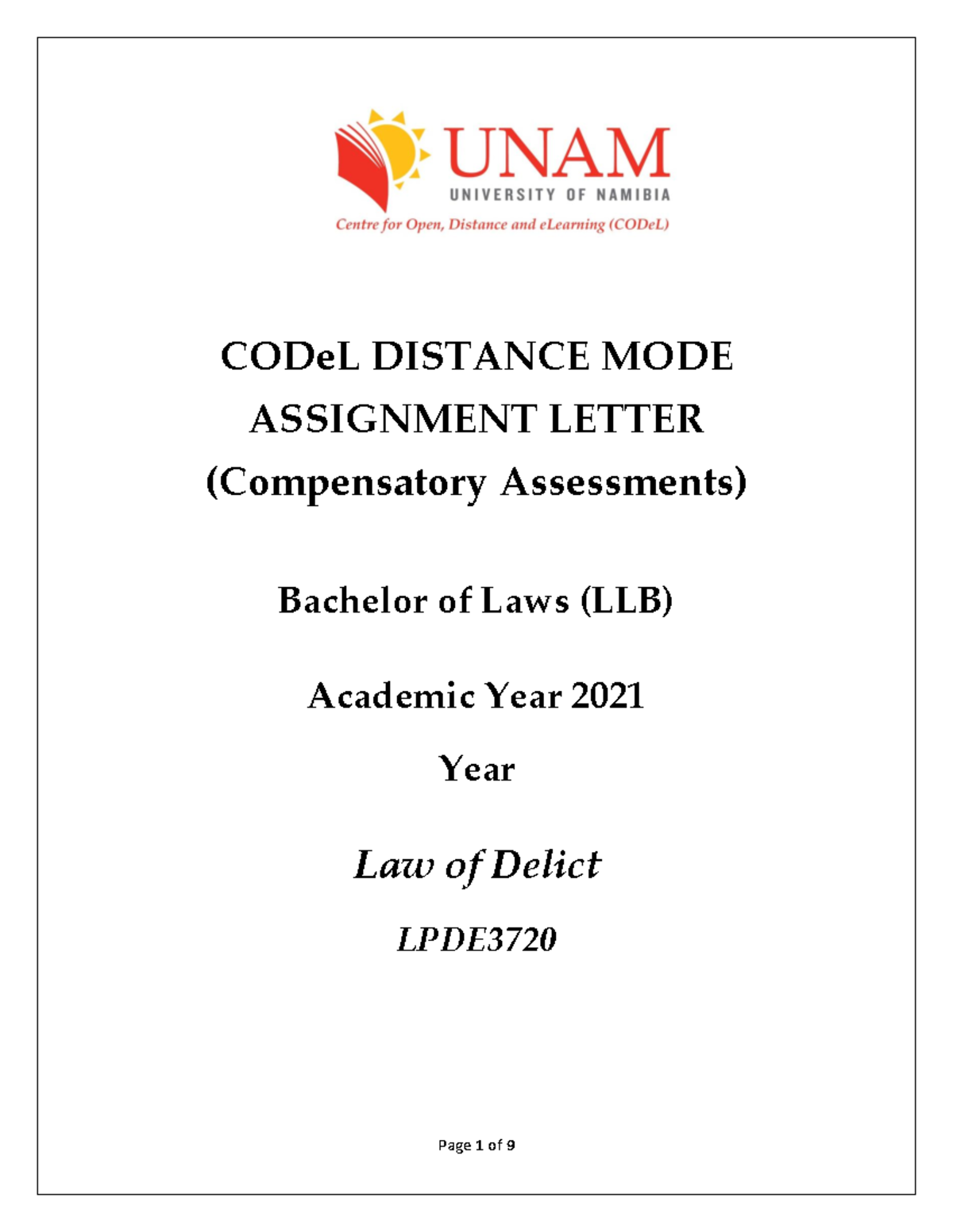 Assignment Tutorial Letter LPDE3720 2021(Law) Compensatory Assessments ...