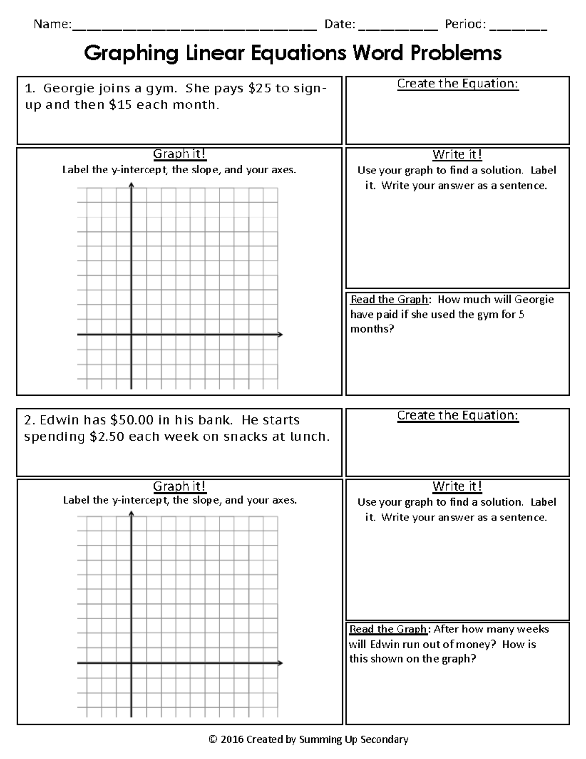 Henry Fernandez - Graphing Linear Equation Word Problems - Graphing ...