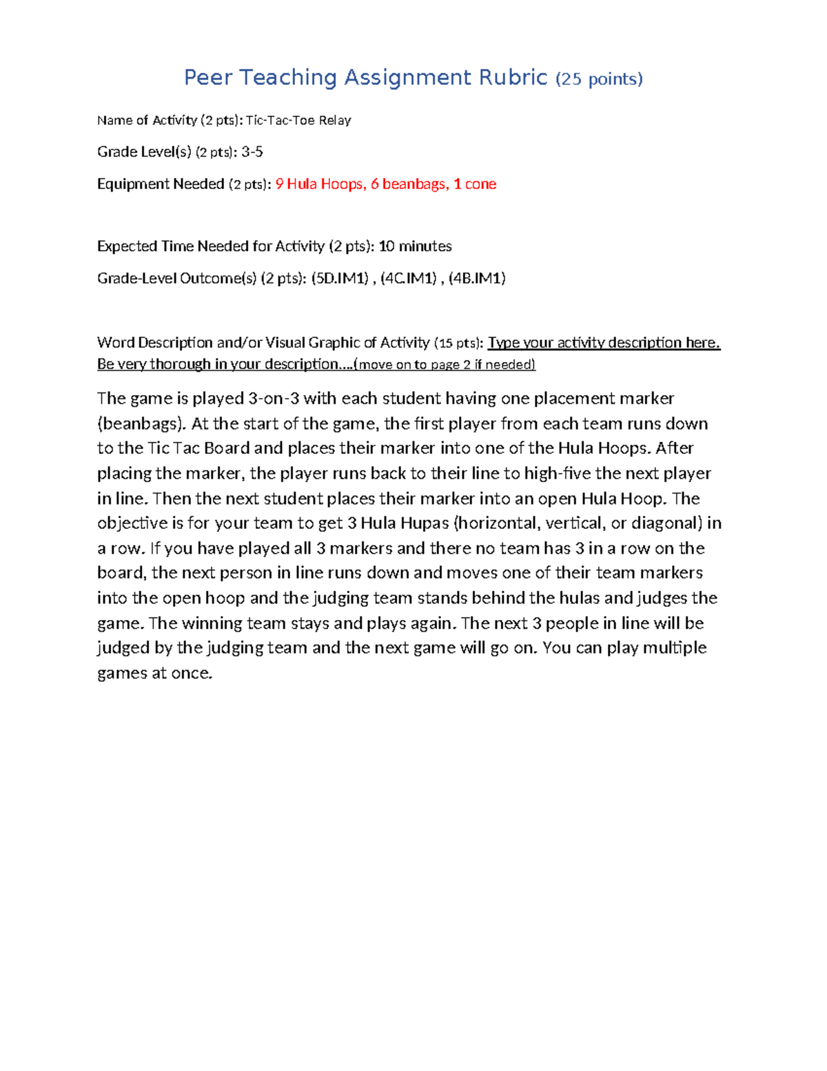 Peer Teaching Handout Peer Teaching Assignment Rubric (25 points