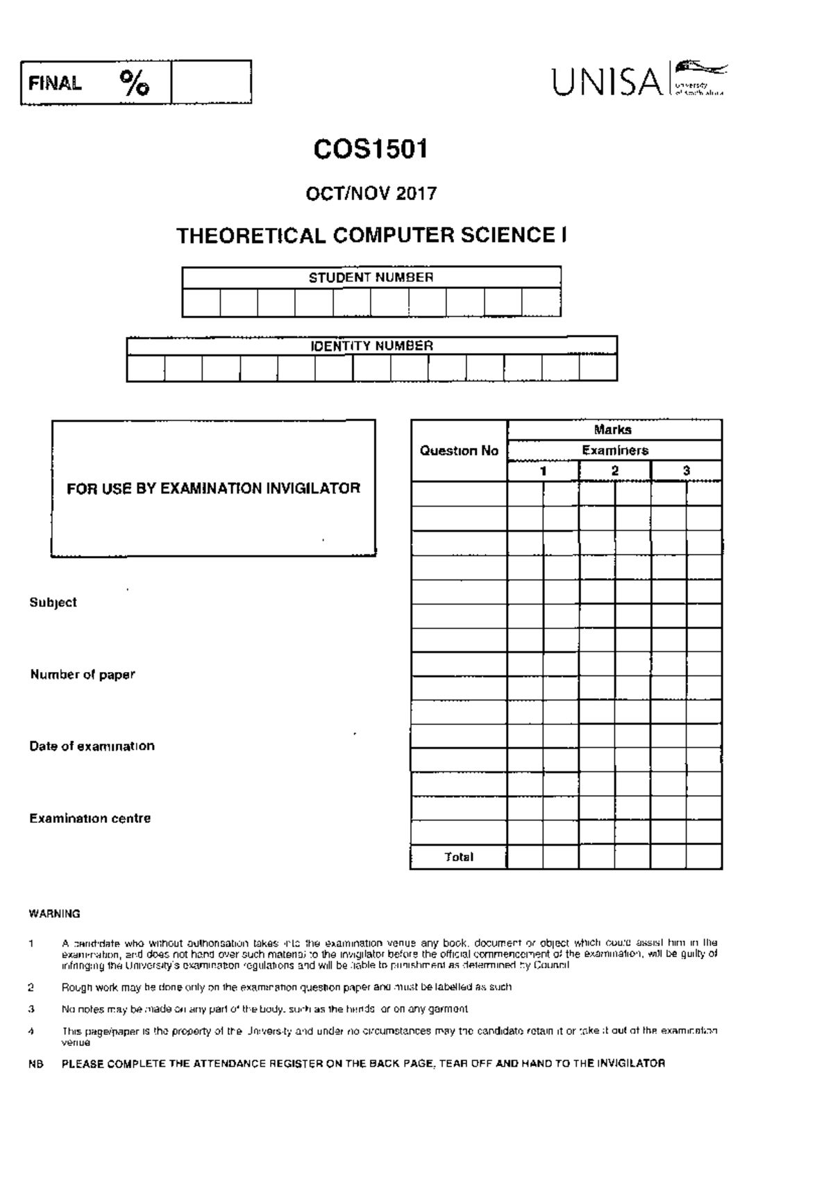 COS1501 2017 10 E 1 - I NEED HELP ON COS1511 A2 S2 - COS1501 - Studocu