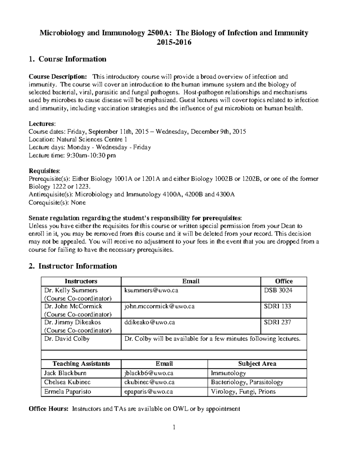 Microbiology And Immunology 2500A Outline - MicroImm 2500 - UWO - Studocu