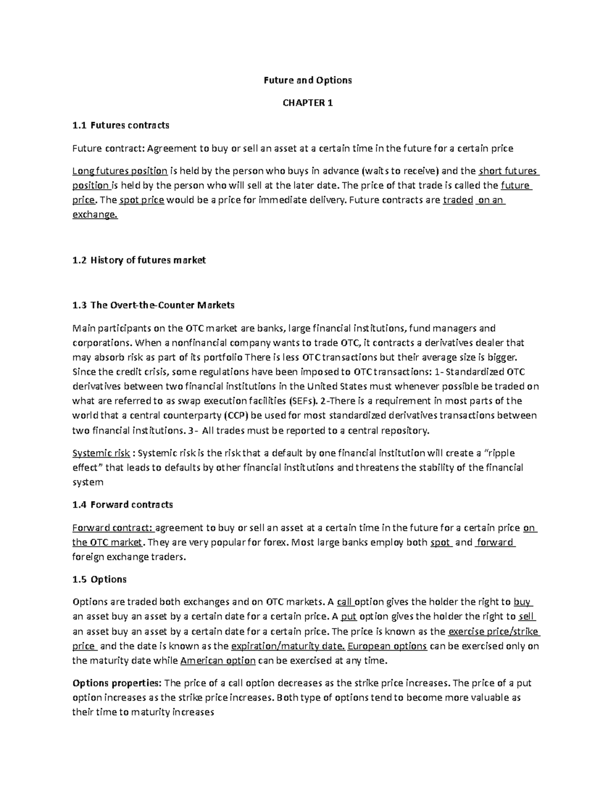 Future and Options 1 - Reading notes for class 1 - Future and Options ...