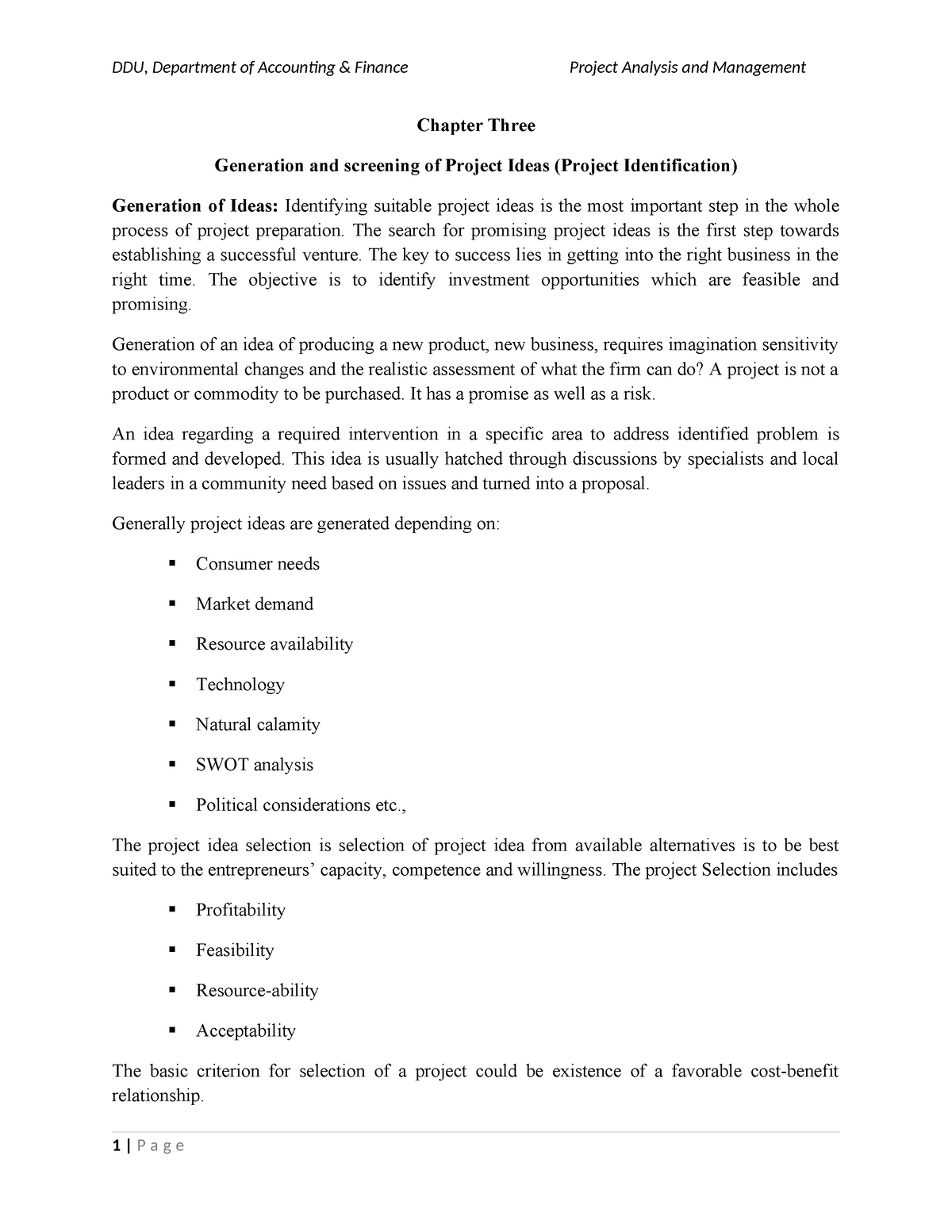 Project Analysis Chapter Three - Chapter Three Generation And Screening ...