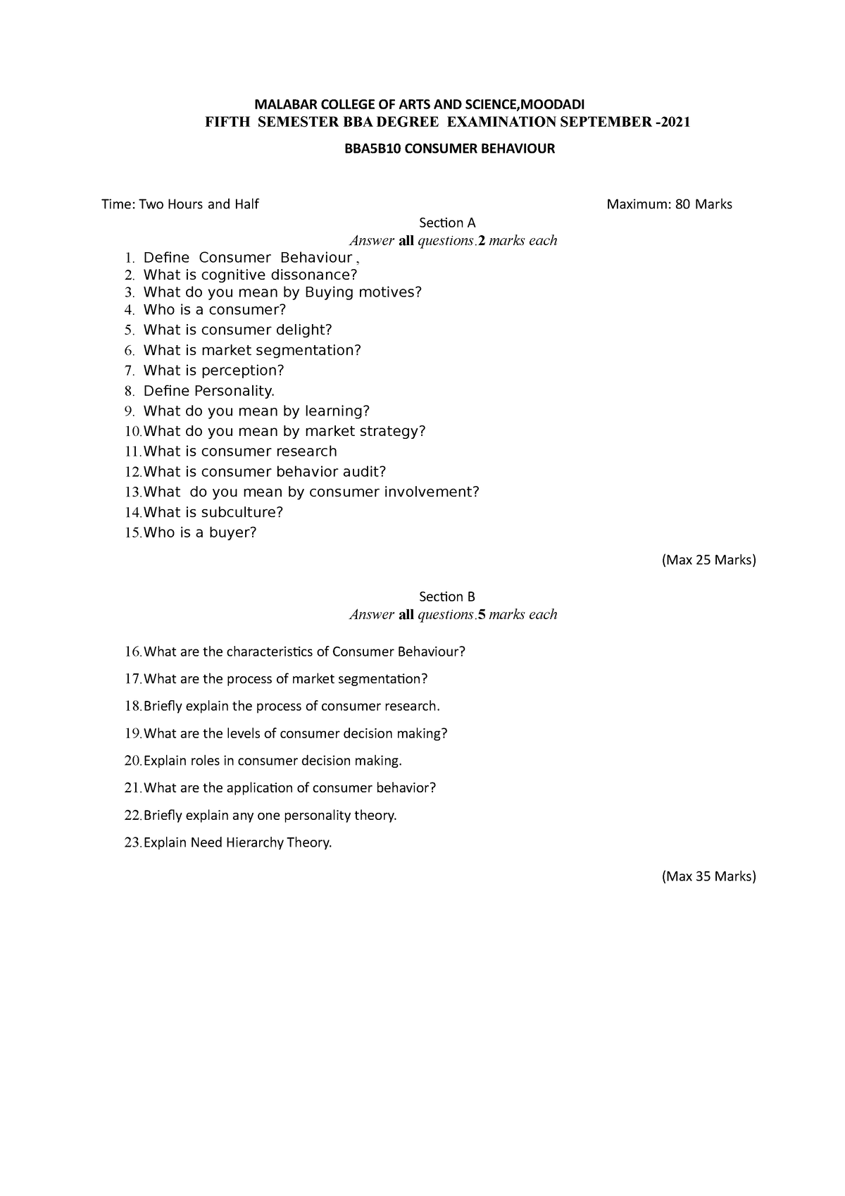 Consumer Behaviour - Lecture Notes - MALABAR COLLEGE OF ARTS AND ...