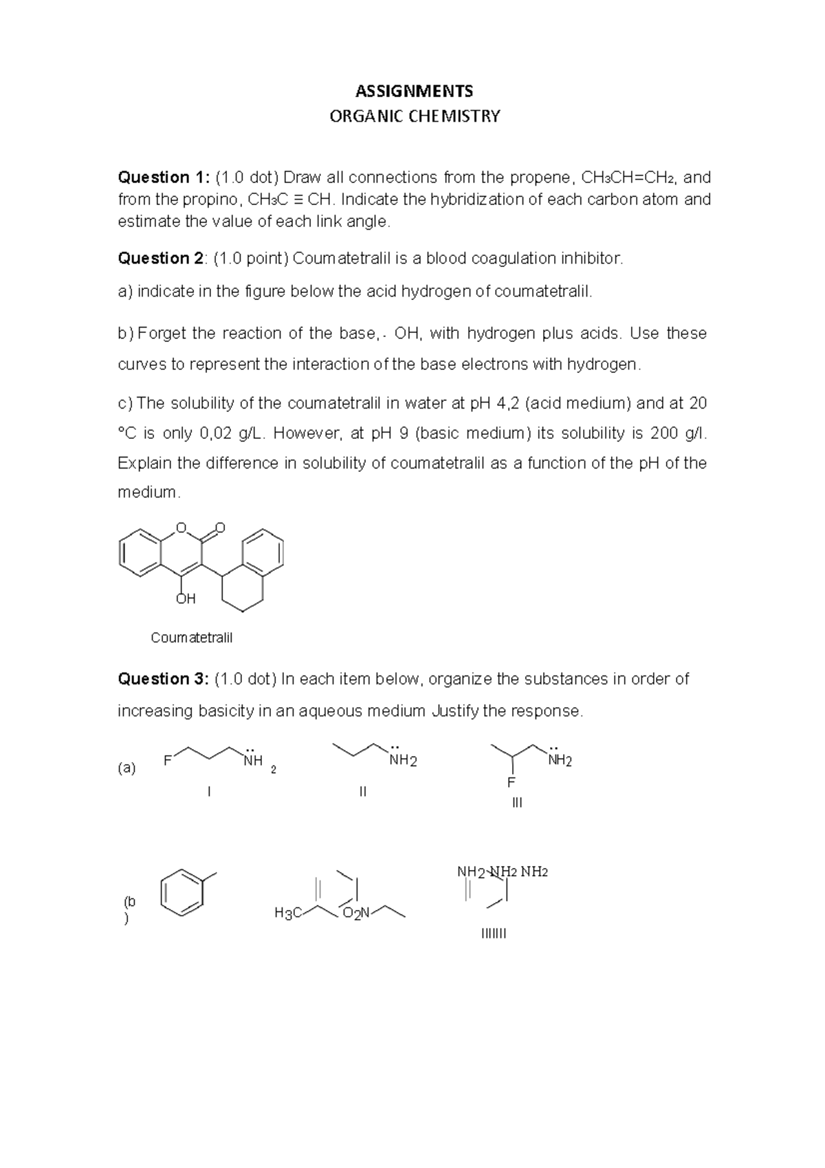 organic chemistry assignment pdf