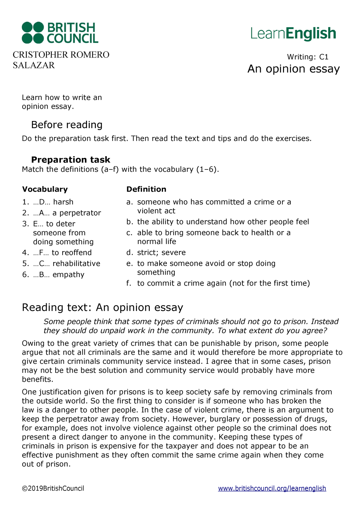 an opinion essay c1