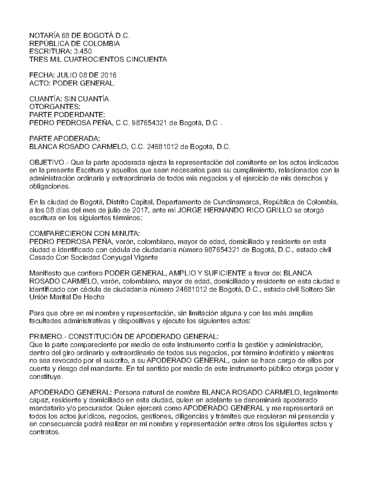 Modelo Poder General Completo Tipo 2 Notaria 68 Bogota - NOTARÍA 68 DE ...